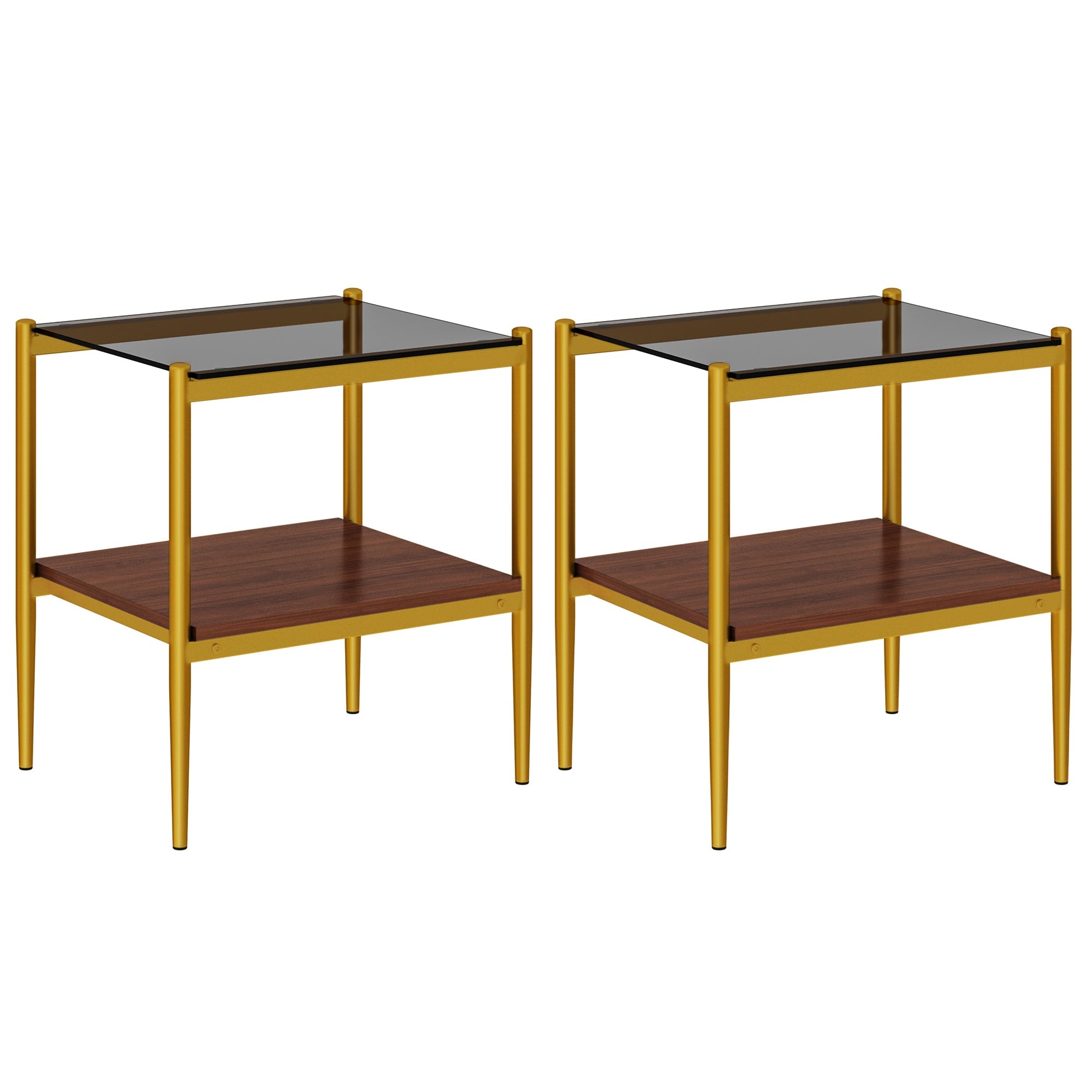 Set of 2 Rectangle End Tables with Tempered Glass Top