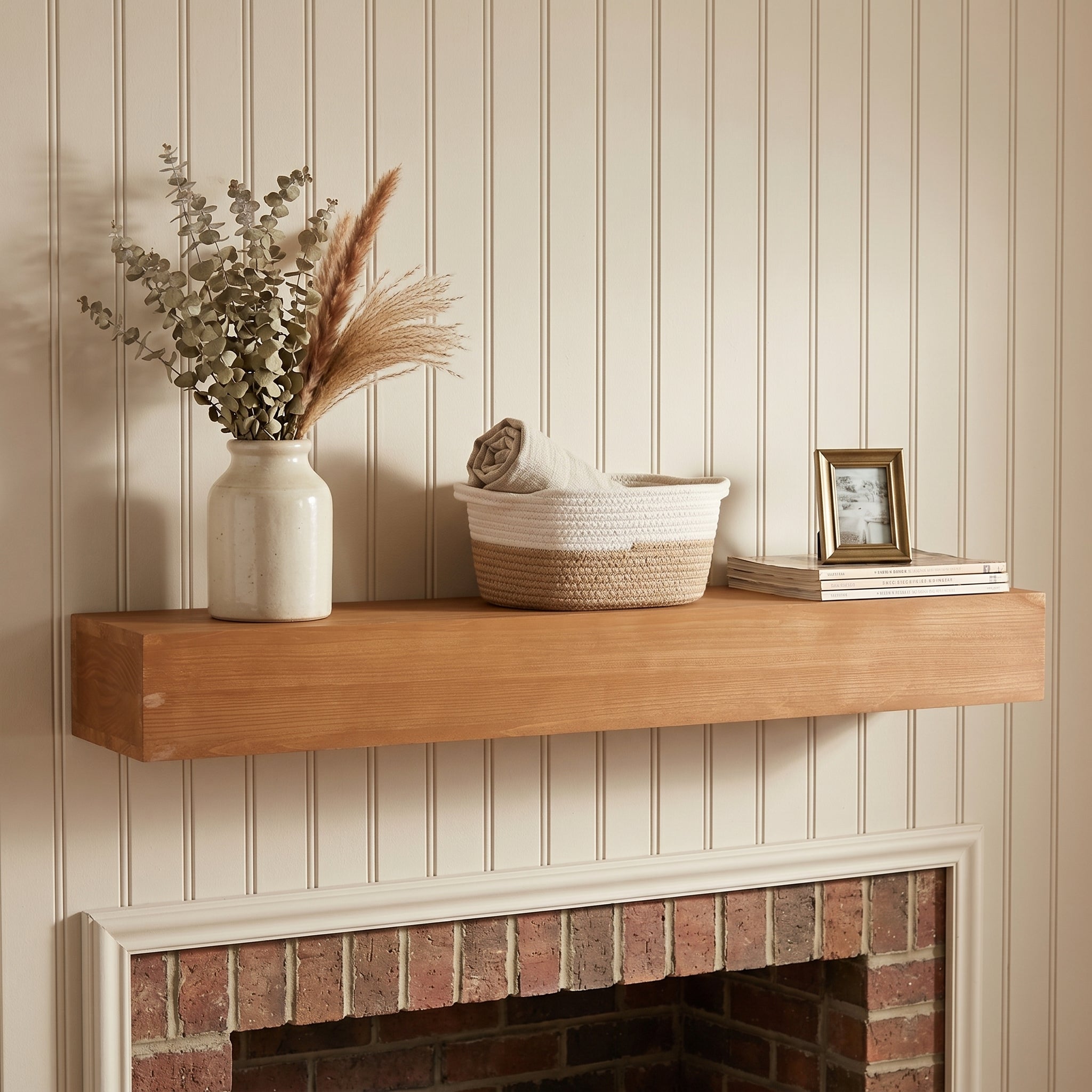 60" Fireplace Mantel Fir Wood Wall-Mounted & Floating Shelf