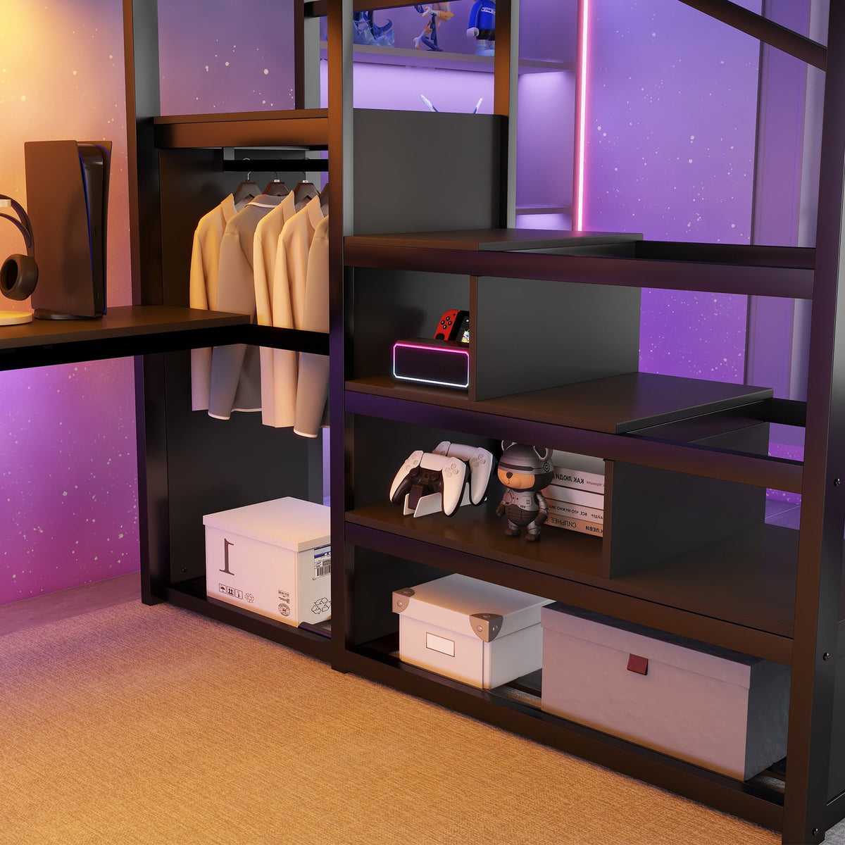 Queen Loft Bed with Desk and Charging Station
