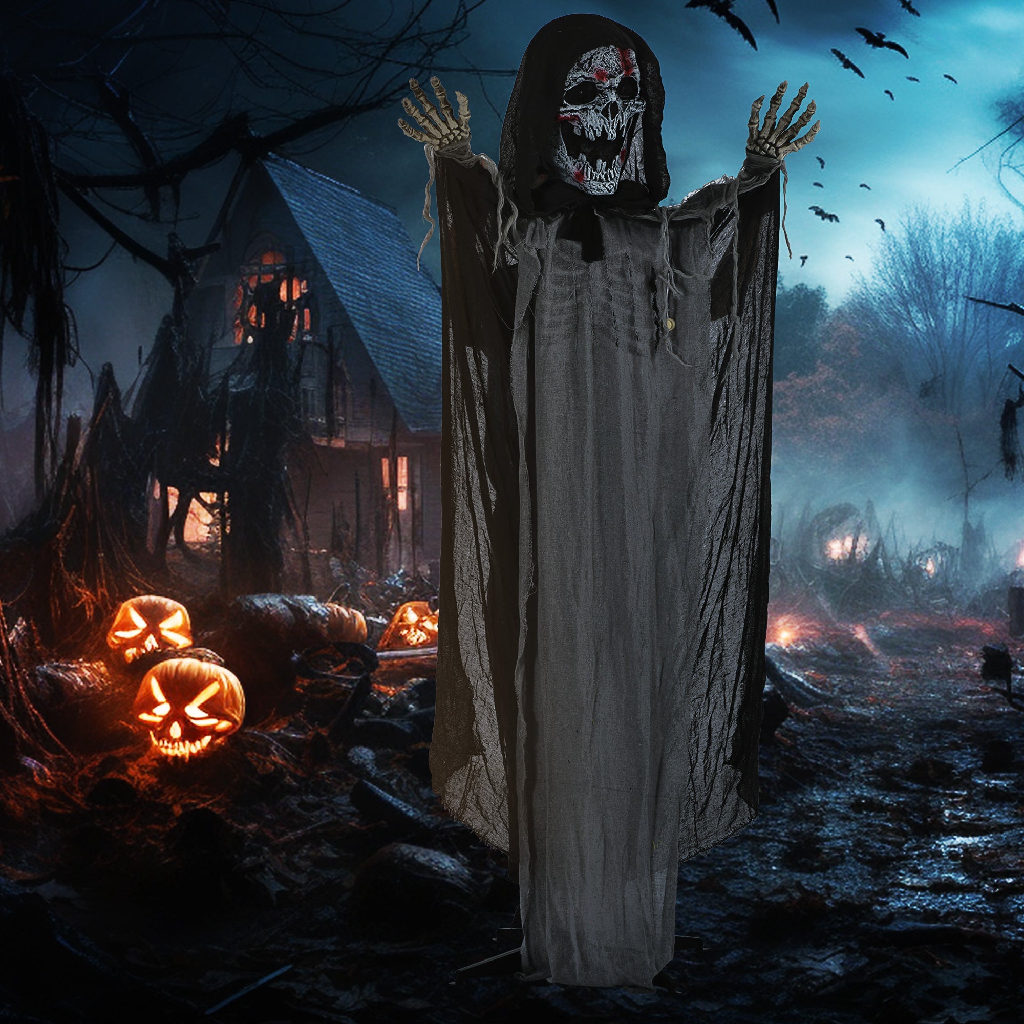 Outsunny 74" Life Size Outdoor Halloween Skeleton Witch Decoration