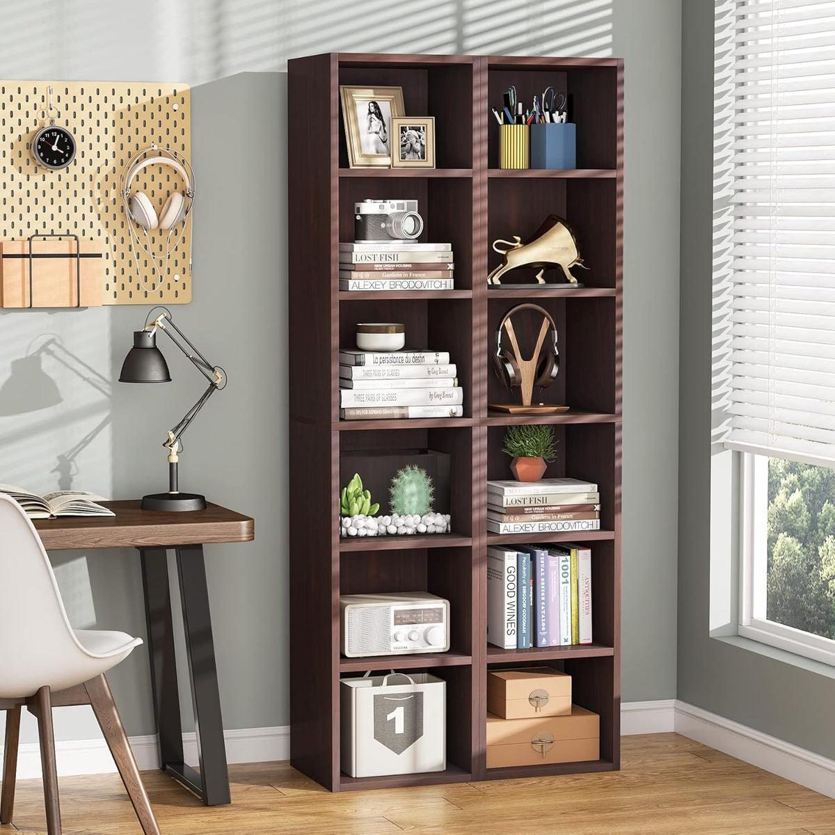 70.9" Cherry 6-Tier Narrow Corner Cube Bookcase