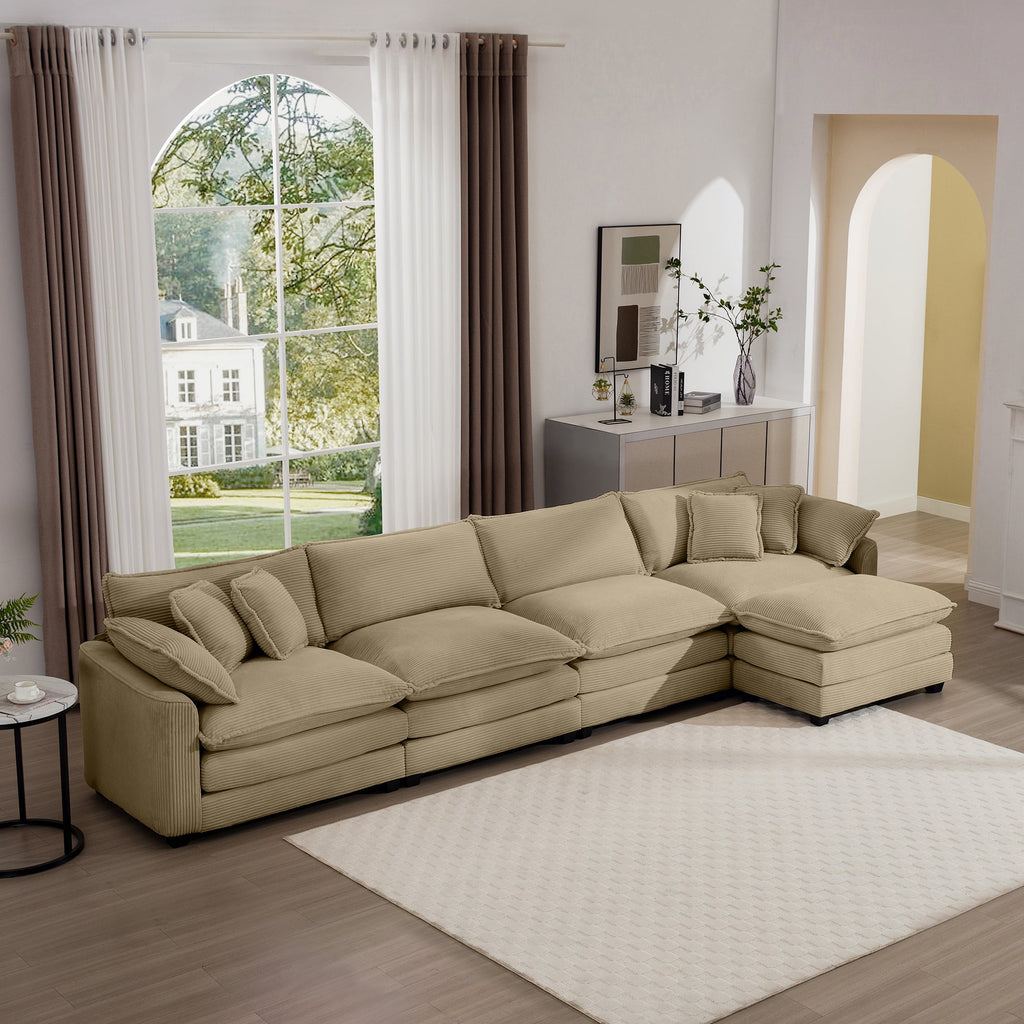 Corduroy Sofa - Modern Upholstered 4 Seater with Footstool