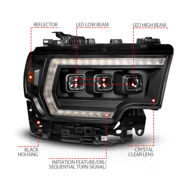 ANZO 19-24 RAM 2500/3500 Z-Series Full LED Proj Headlights DRL/Init/SeqSig - Pass. Side ONLY 111601X-R