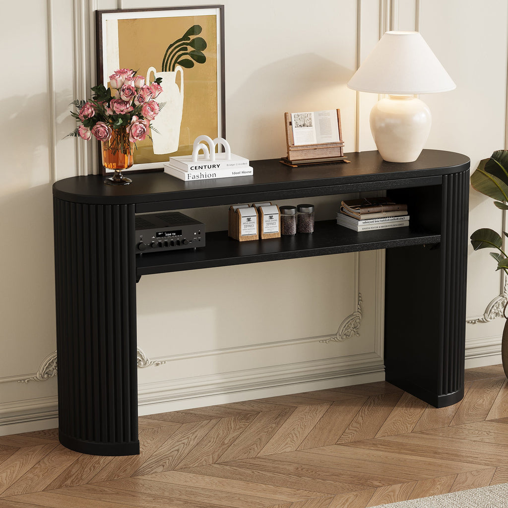TREXM Rustic Console Table with Fluted Legs