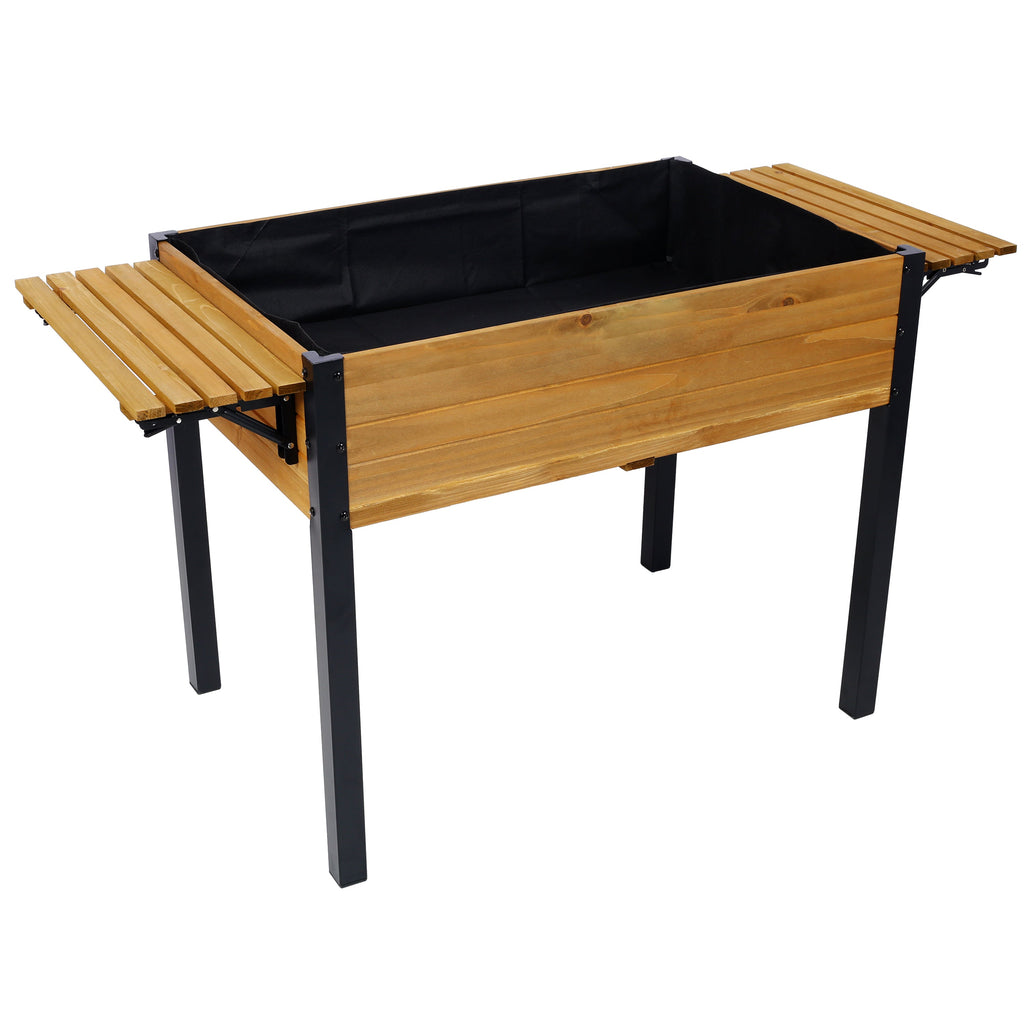 Raised Garden Bed with Metal Legs and Folding Storage Shelf