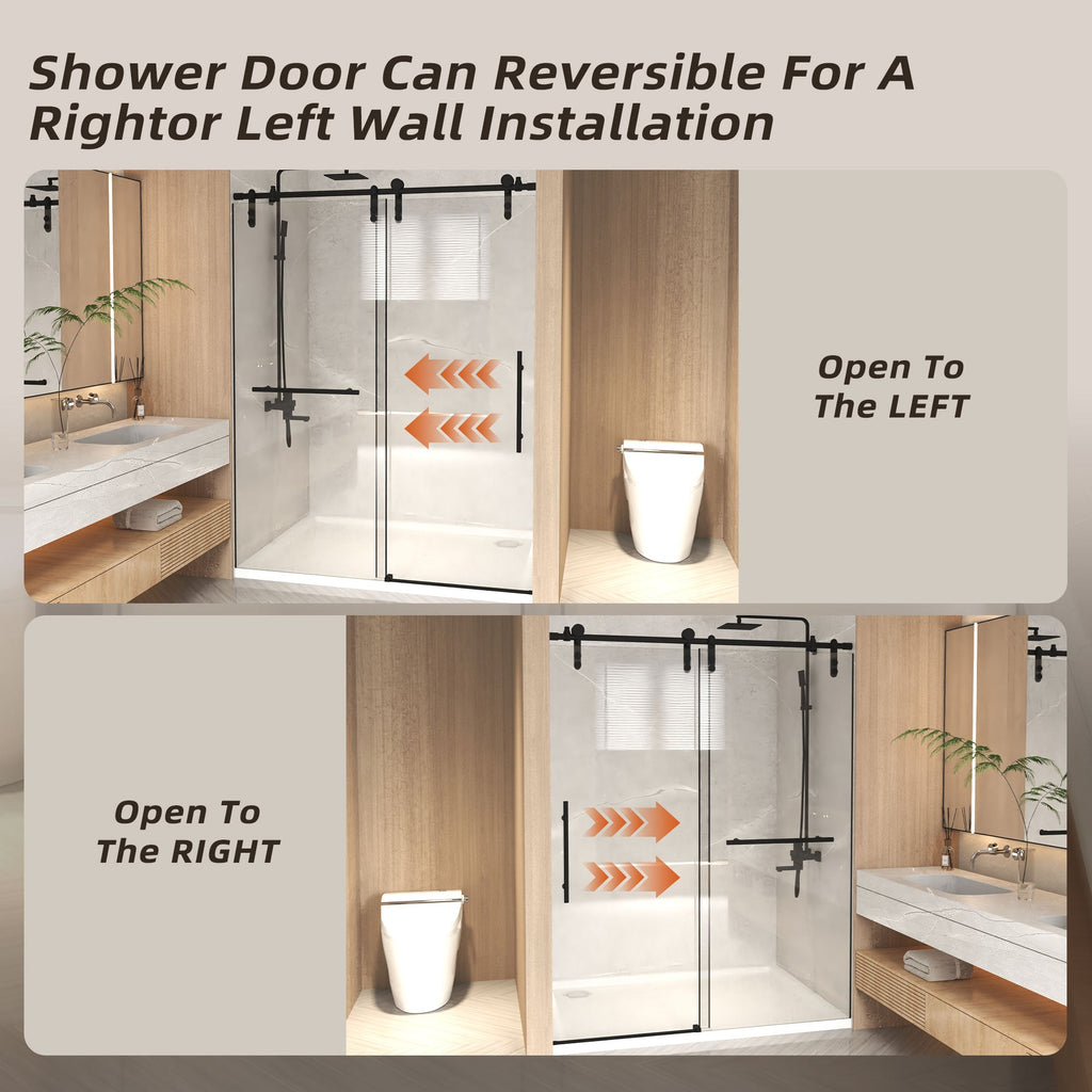 Frameless Sliding Shower Door - 5/16" Clear Tempered Glass
