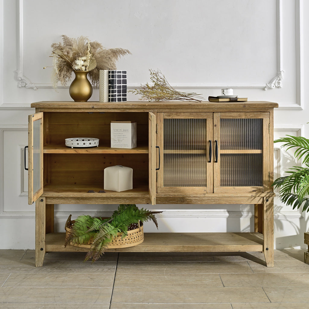 59.06" Rectangle Accent Glass Door Wooden Sideboard Cabinet