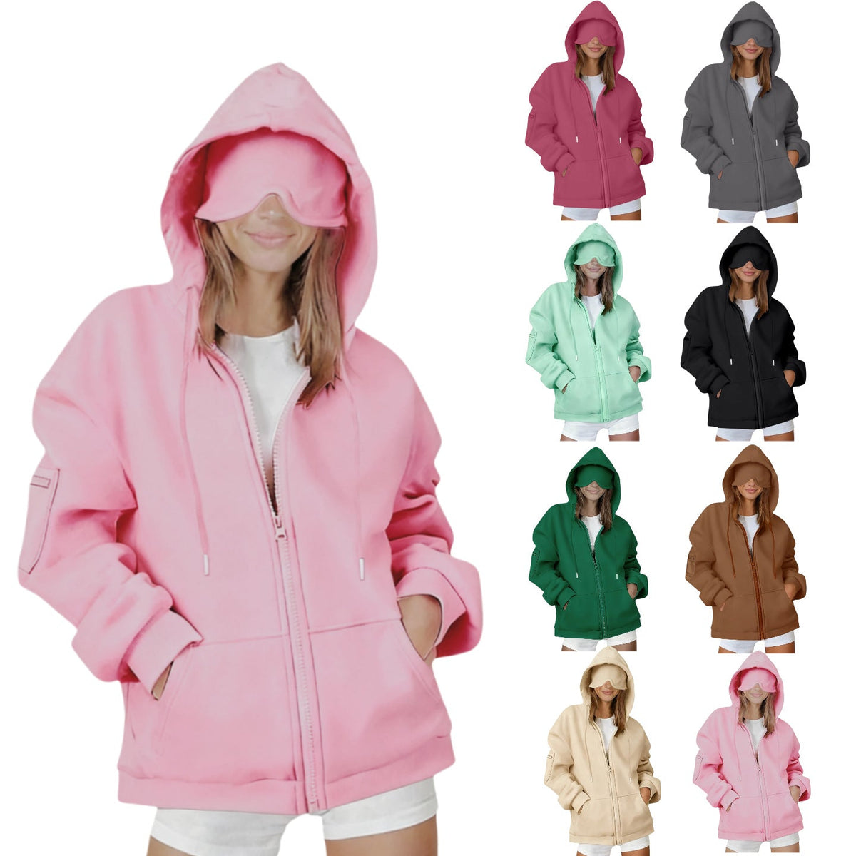 Hooded Cardigan Long-sleeve Zip-up Sweatshirt For Women