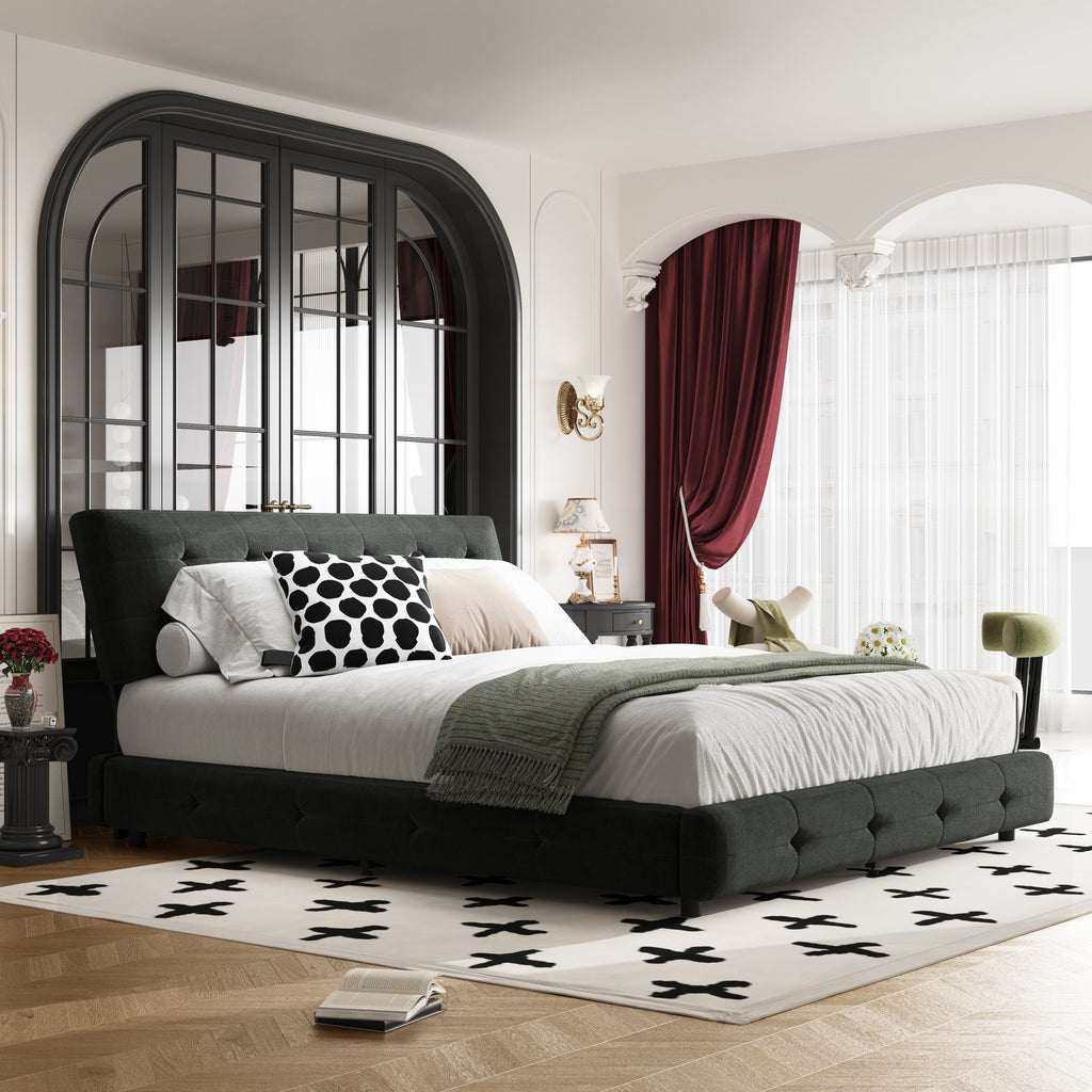 Queen Size Bed Frame with Tufted Headboard