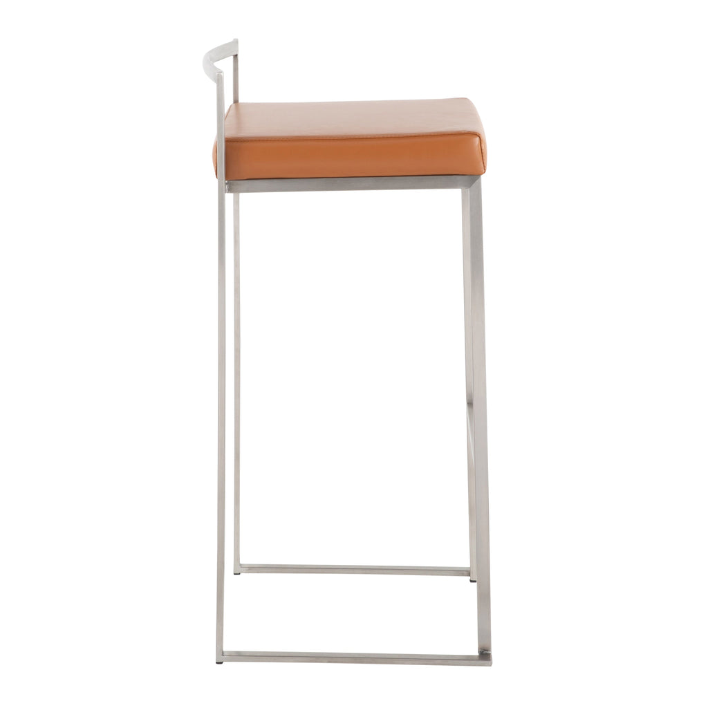 Contemporary Stackable Barstool with Camel Faux Leather - Set of 2