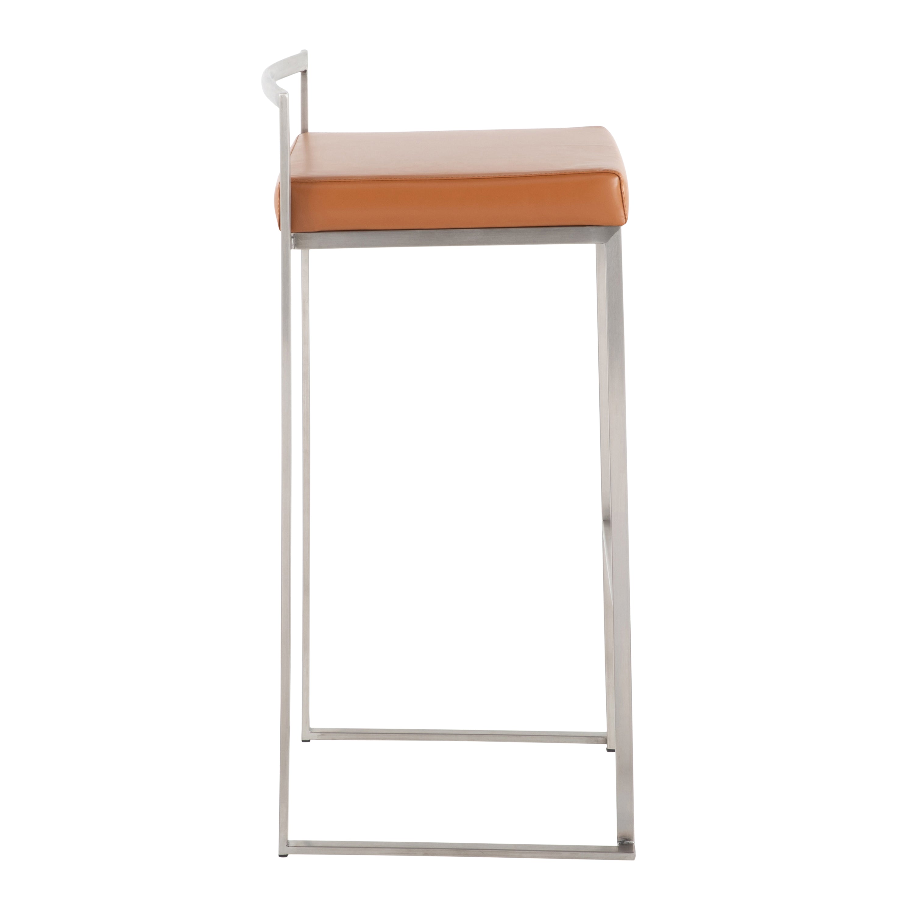 Contemporary Stackable Barstool with Camel Faux Leather - Set of 2