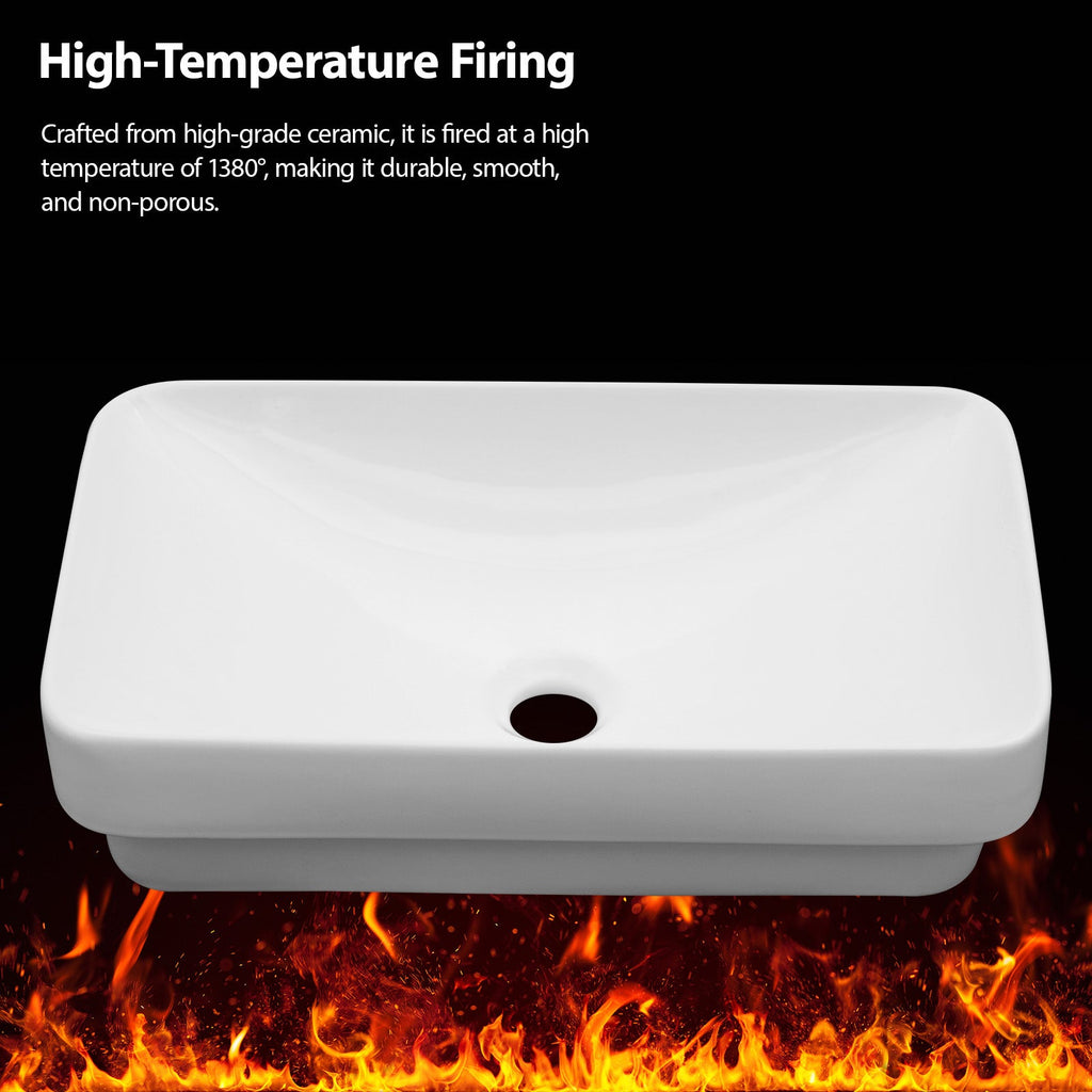 19"x12" White Semi-Recessed Ceramic Bathroom Sink
