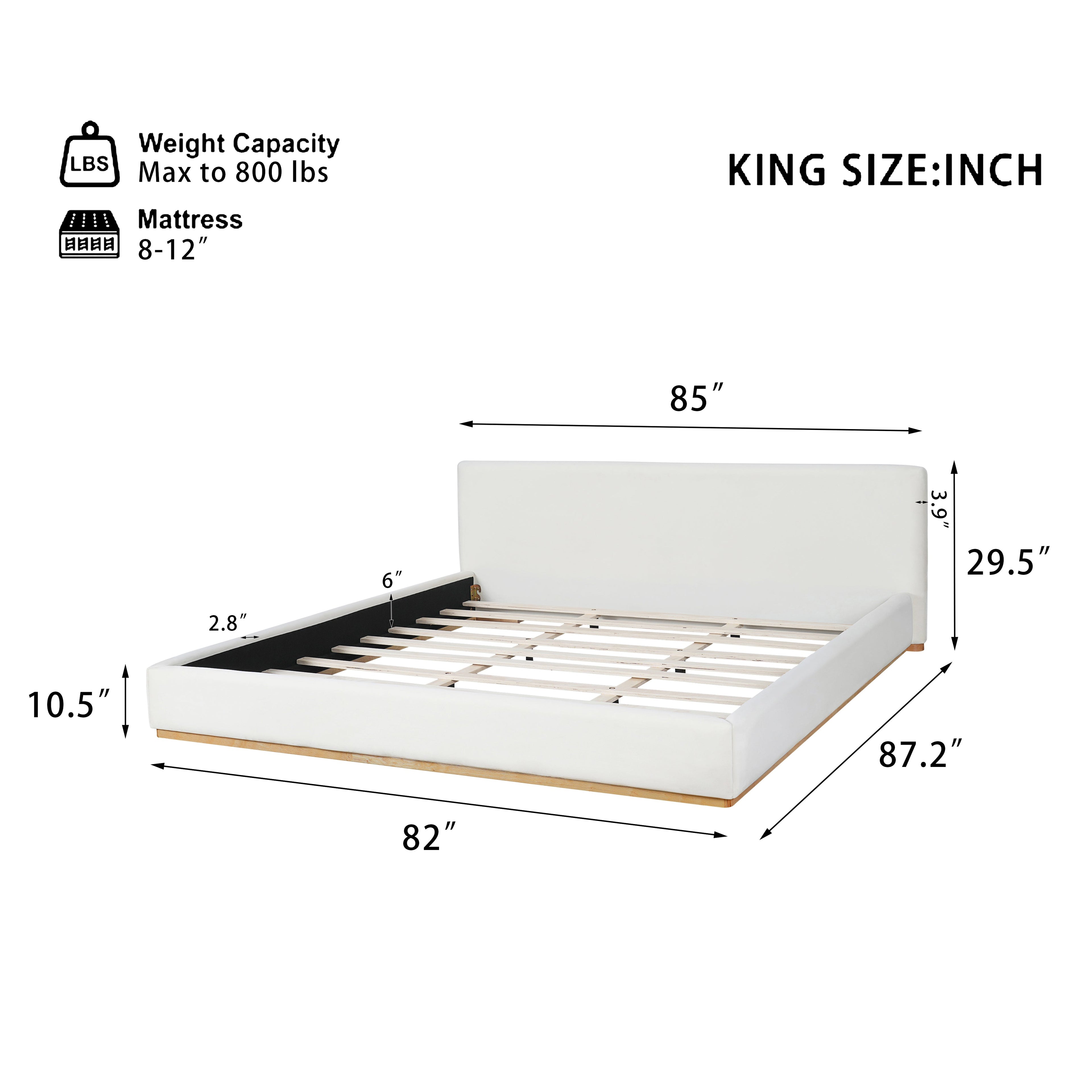 Elegant Upholstered Bed With Solid Wood Frame - King
