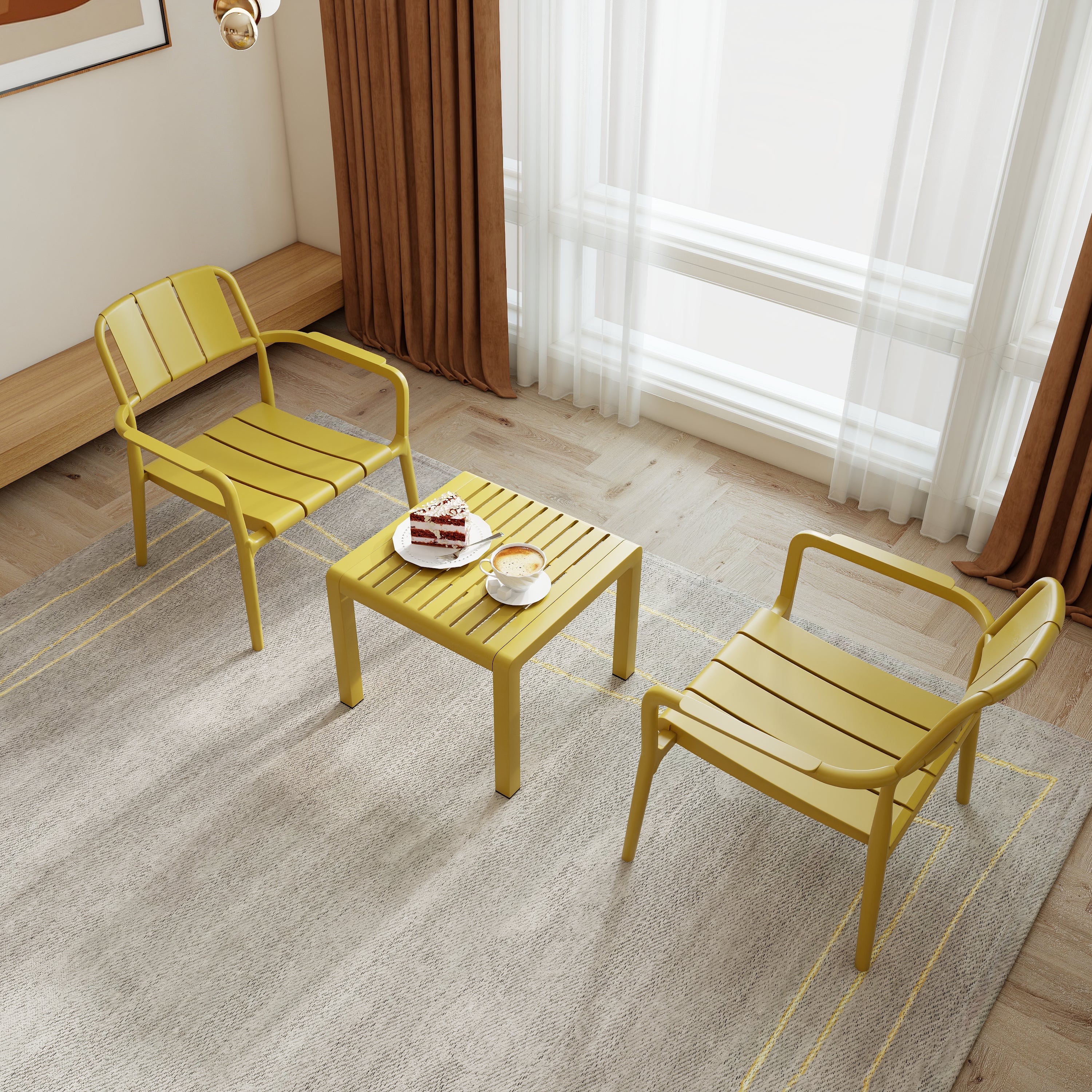 Summer 2-Piece PP Single-Seater Chairs + Coffee Table Set