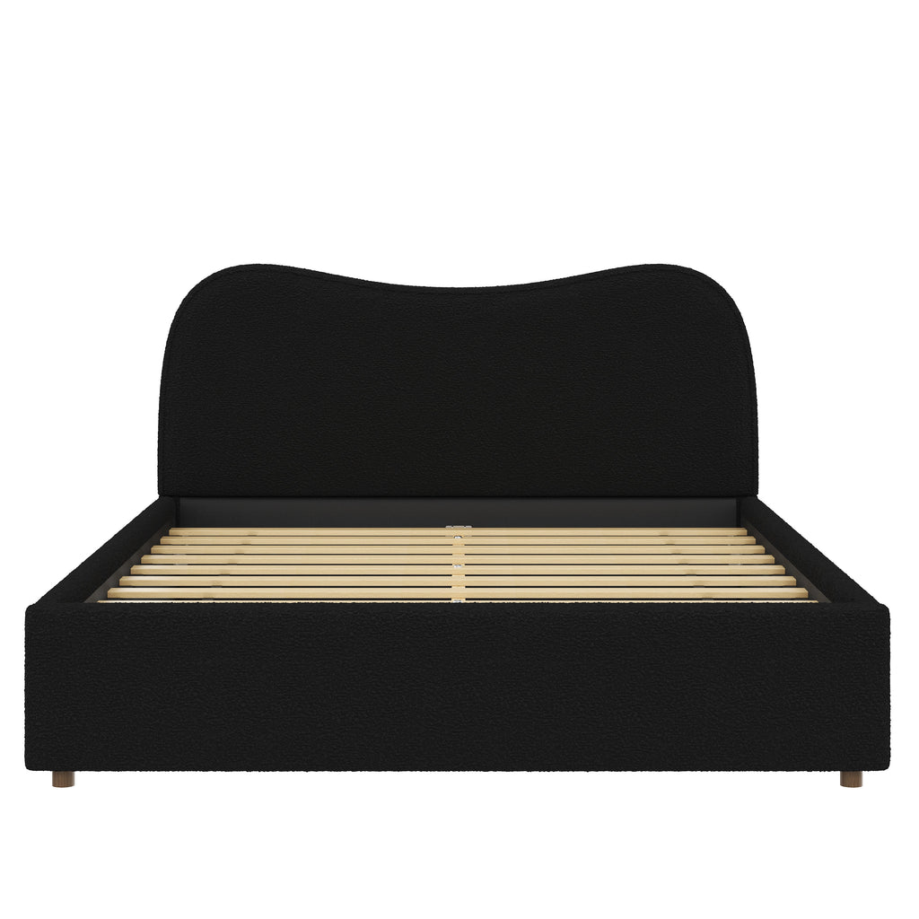 Queen Size Upholstered Platform Bed with Wooden Slats