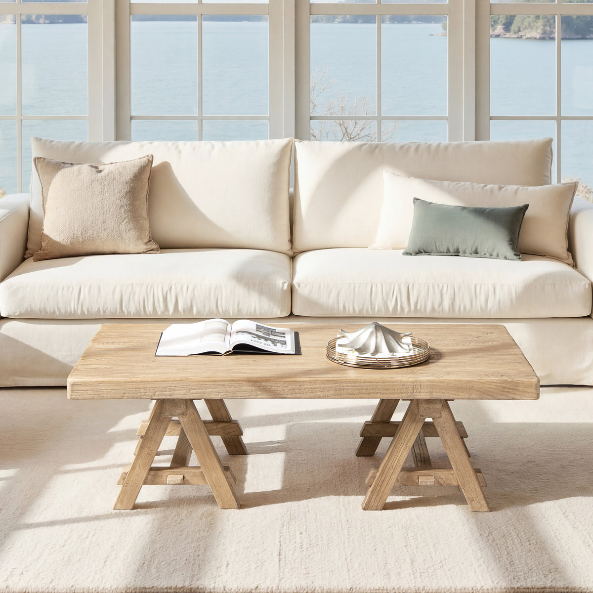 Hawthorne 48" Solid Reclaimed Elm Rectangular Trestle Coffee Table