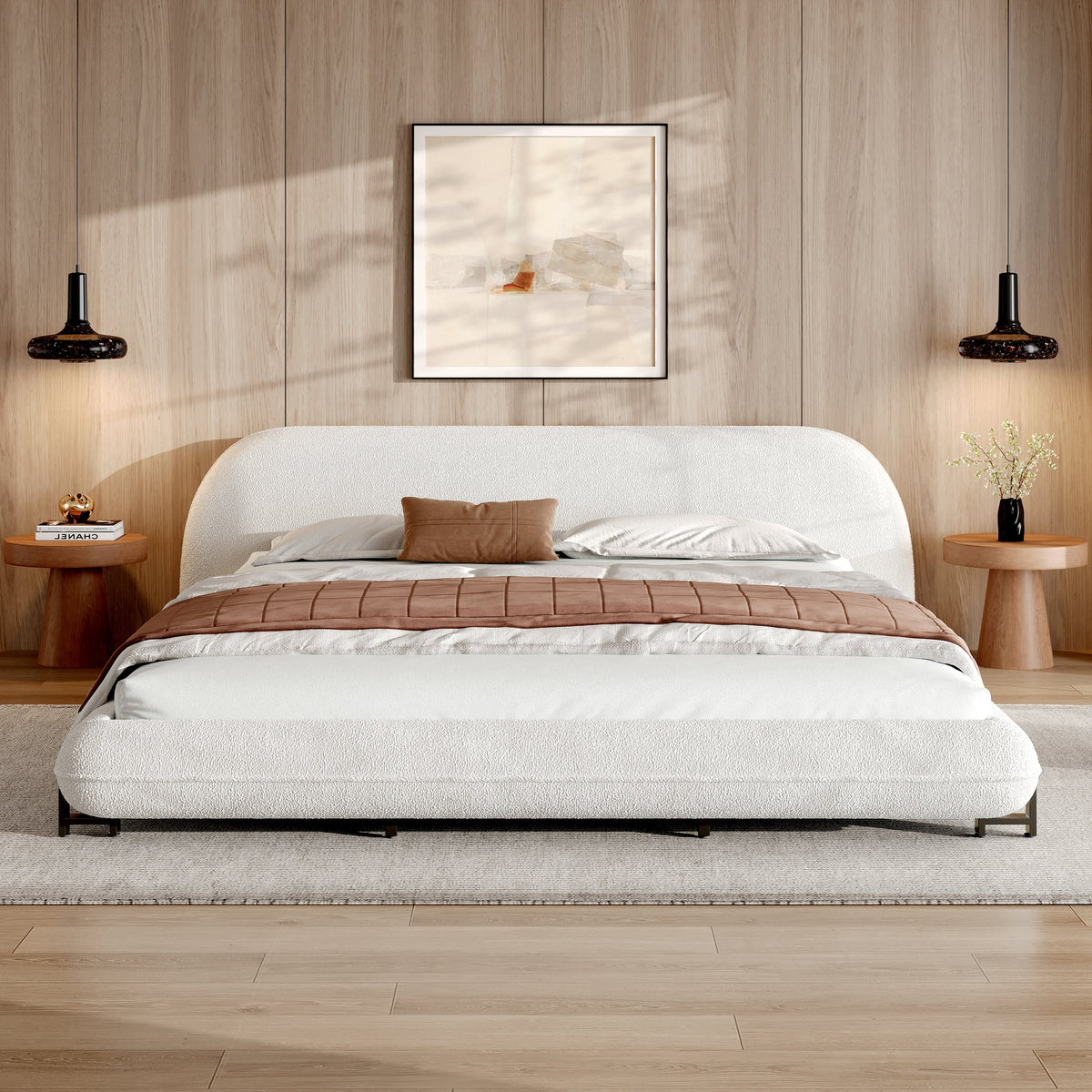King Size Bed Frame with Boucle Fabric