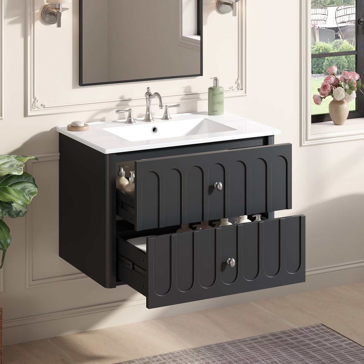 30" Modern Floating Bathroom Vanity with Oval Knobs