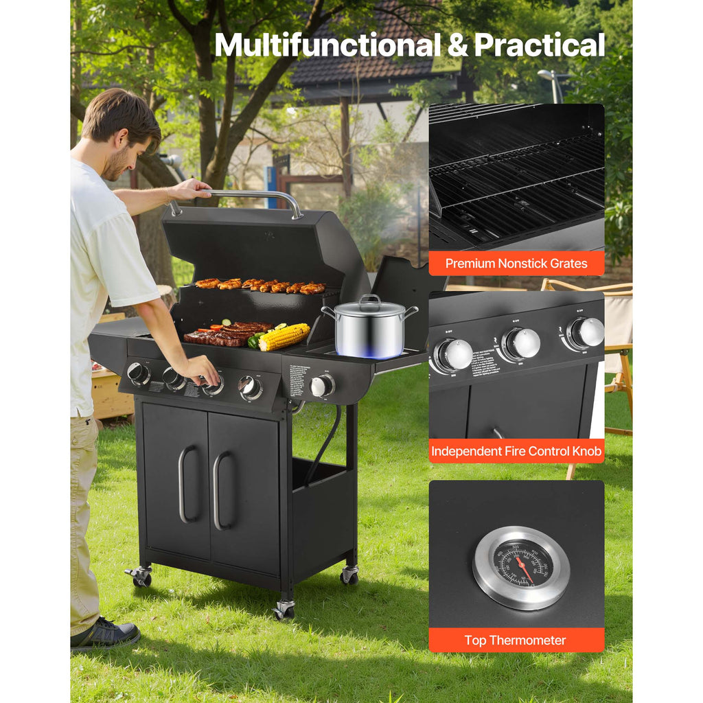 4 Burner Propane Gas Grill with Side Burner