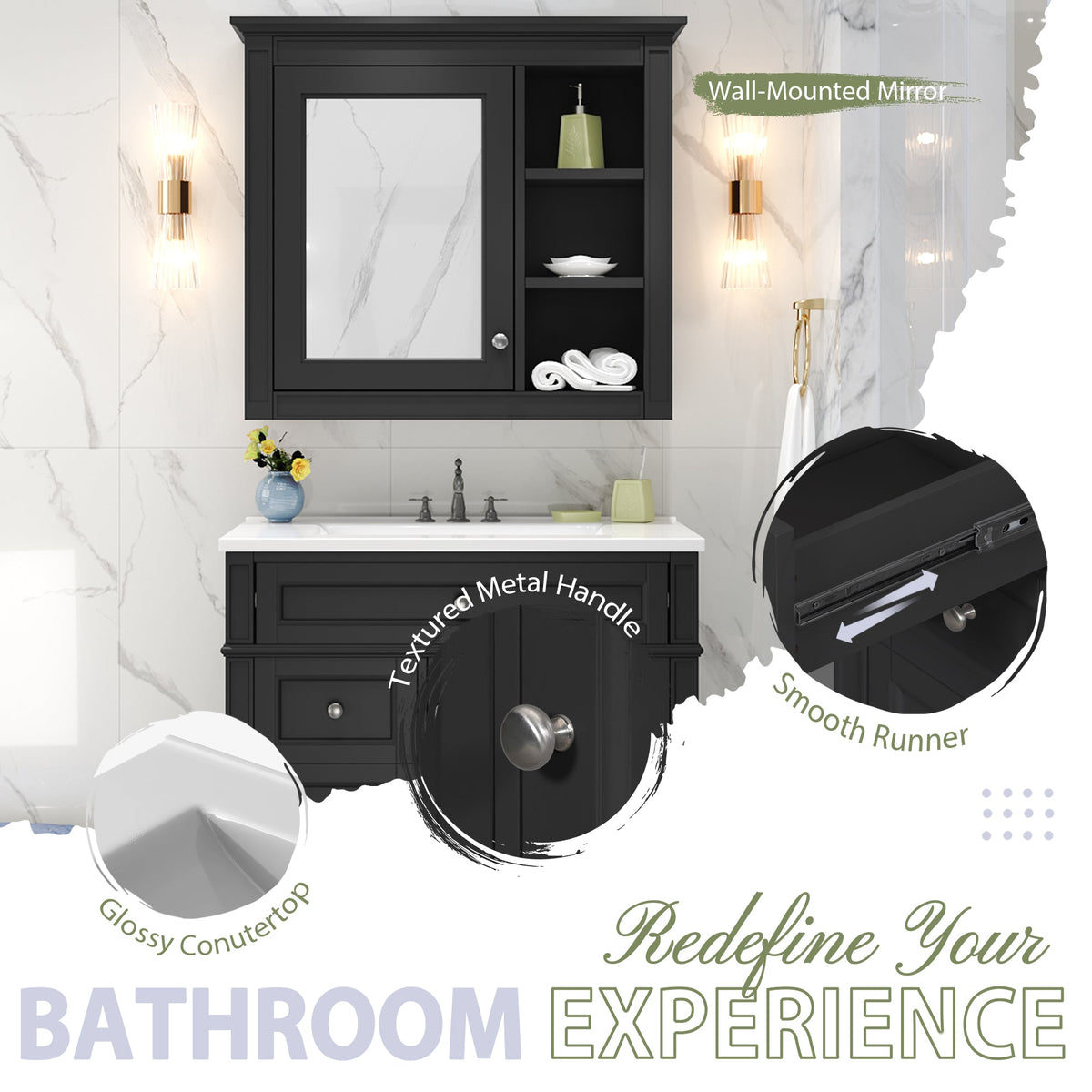 30" Bathroom Vanity with Top Sink, Modern Storage Cabinet