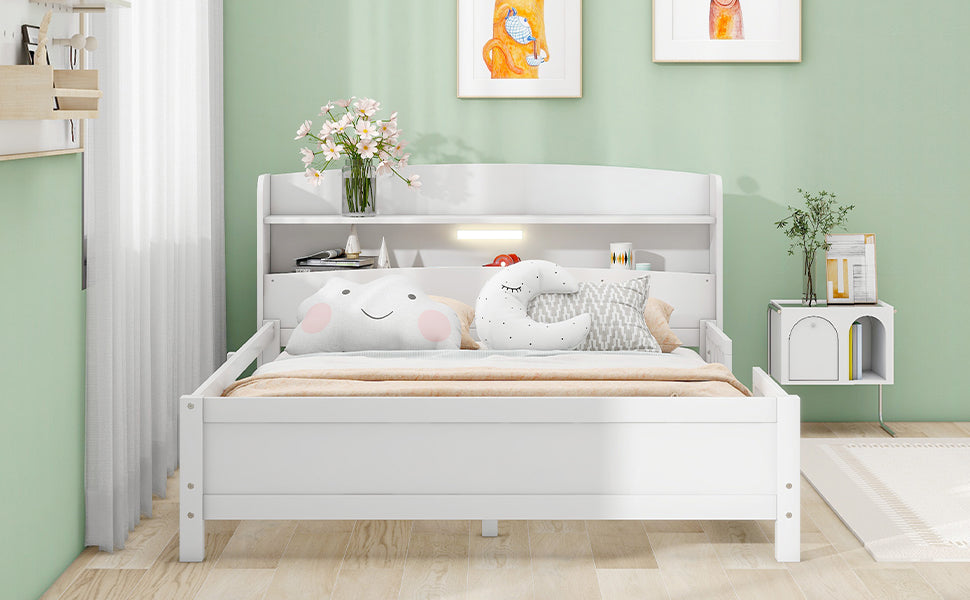 Wood Full Size Platform Bed with Built-in LED Light
