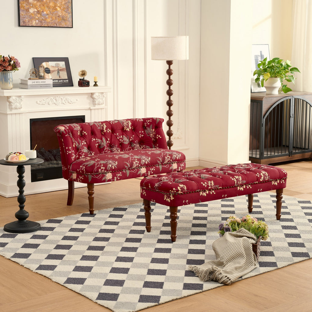 Sofa Chair Living Room Single Sofa Chair & Tufted Floral Bench