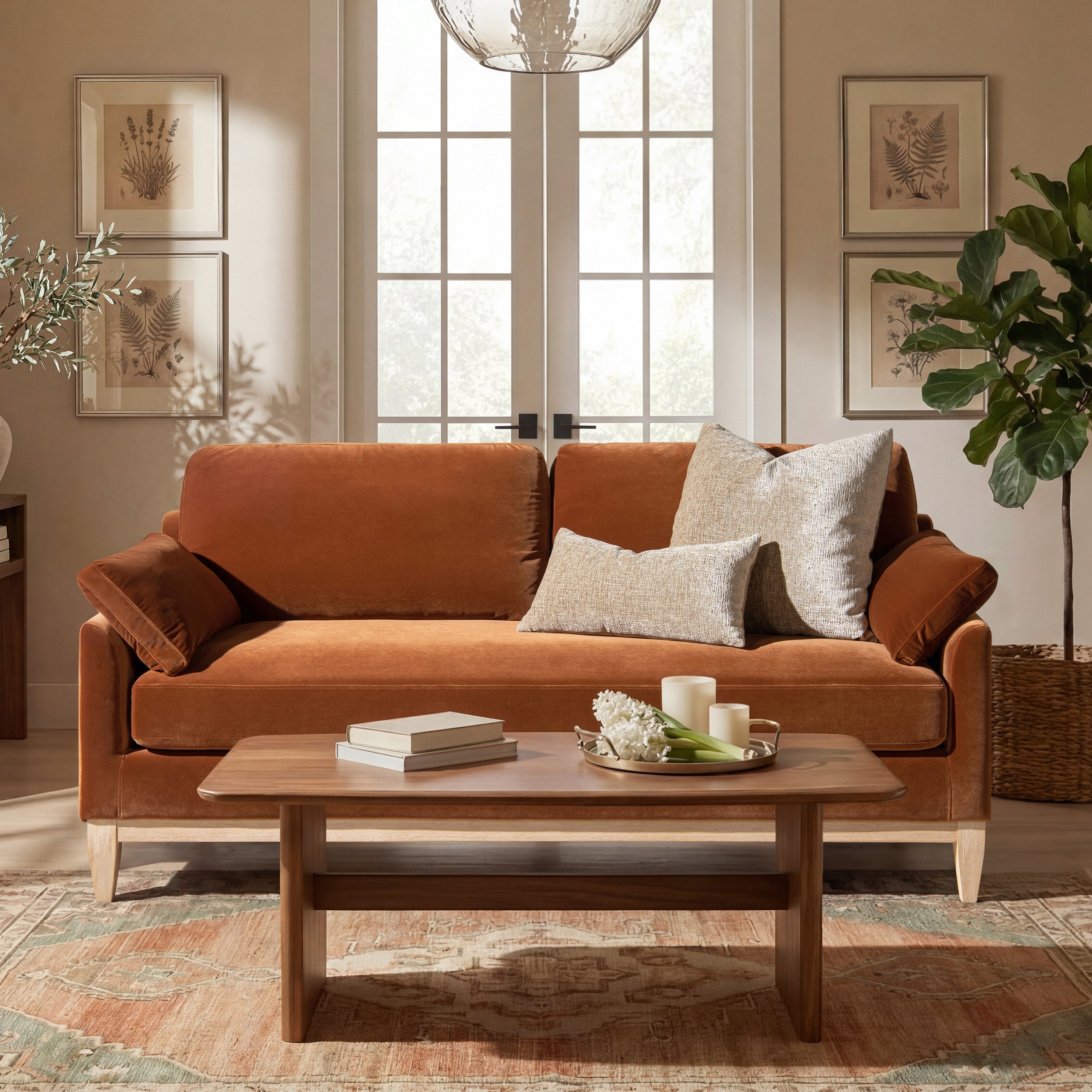 Pasadena 75.5" Modern Farmhouse Sofa in Burnt