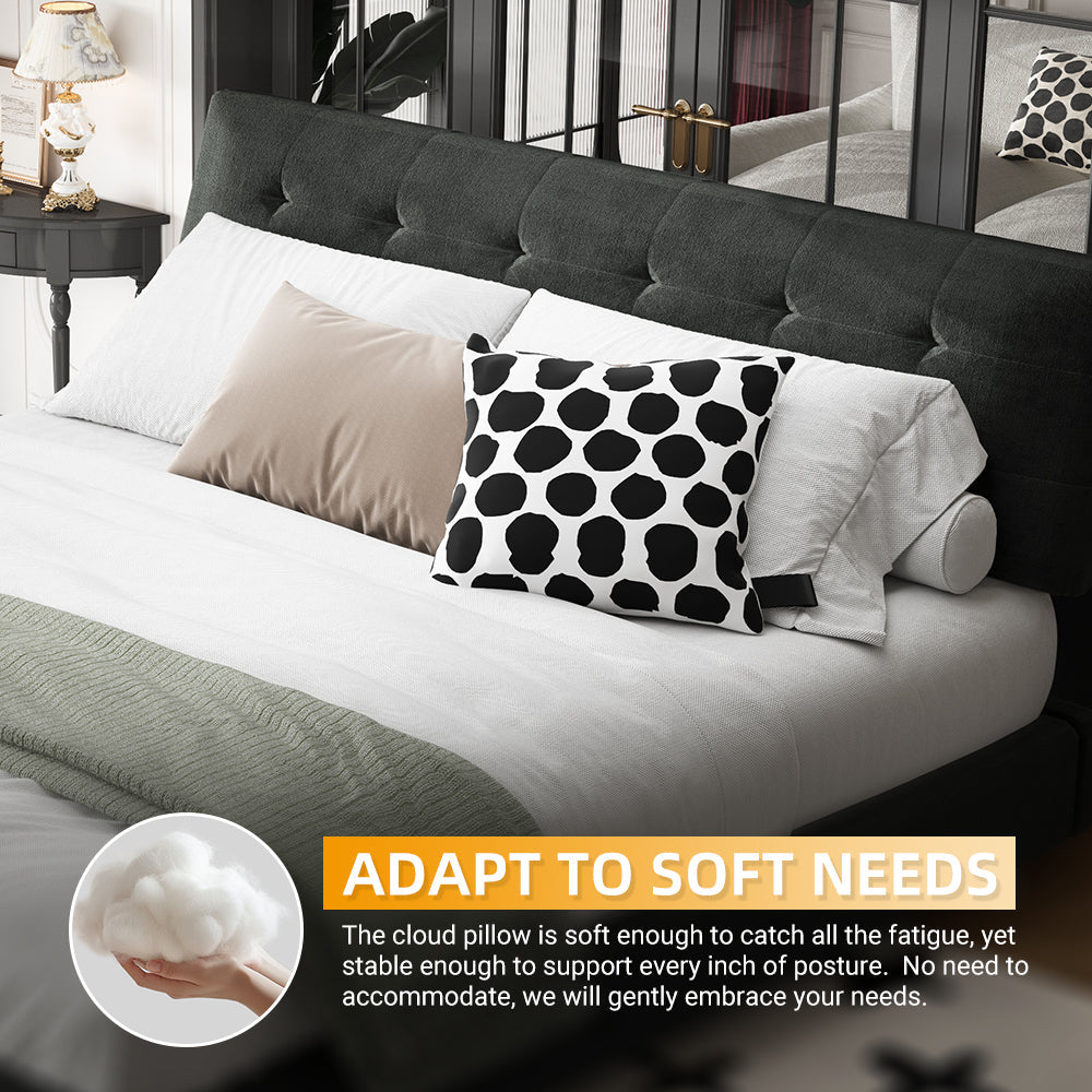 King Size Bed Frame with Tufted Headboard and Extra-Large Cloud Pillow Design