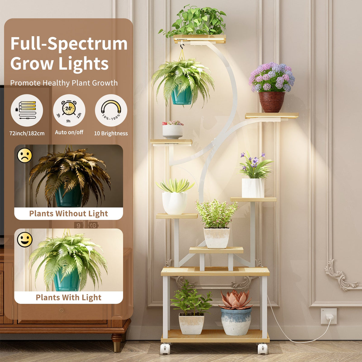 62" Indoor Plant Stand with Grow Lights