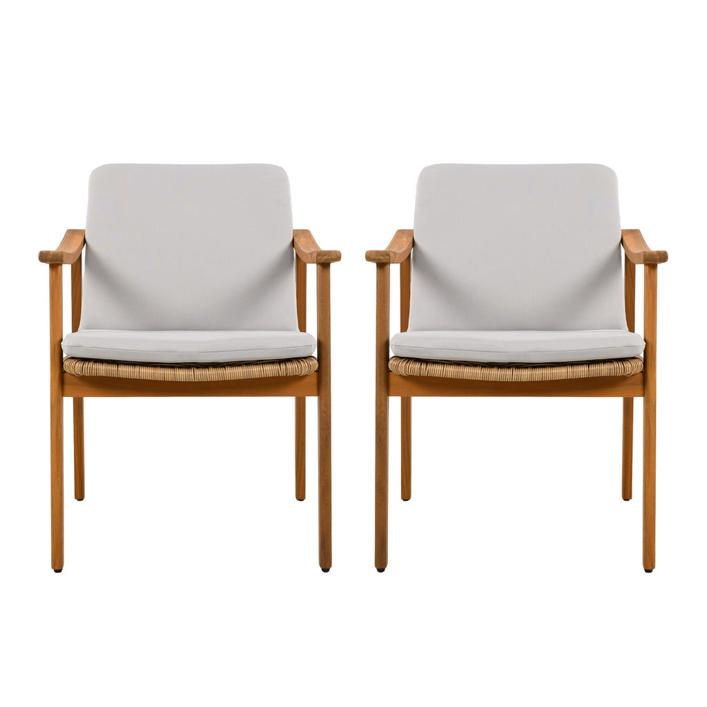 Outdoor Dining Chairs Set of 2, Teak Color Acacia Wood Frame