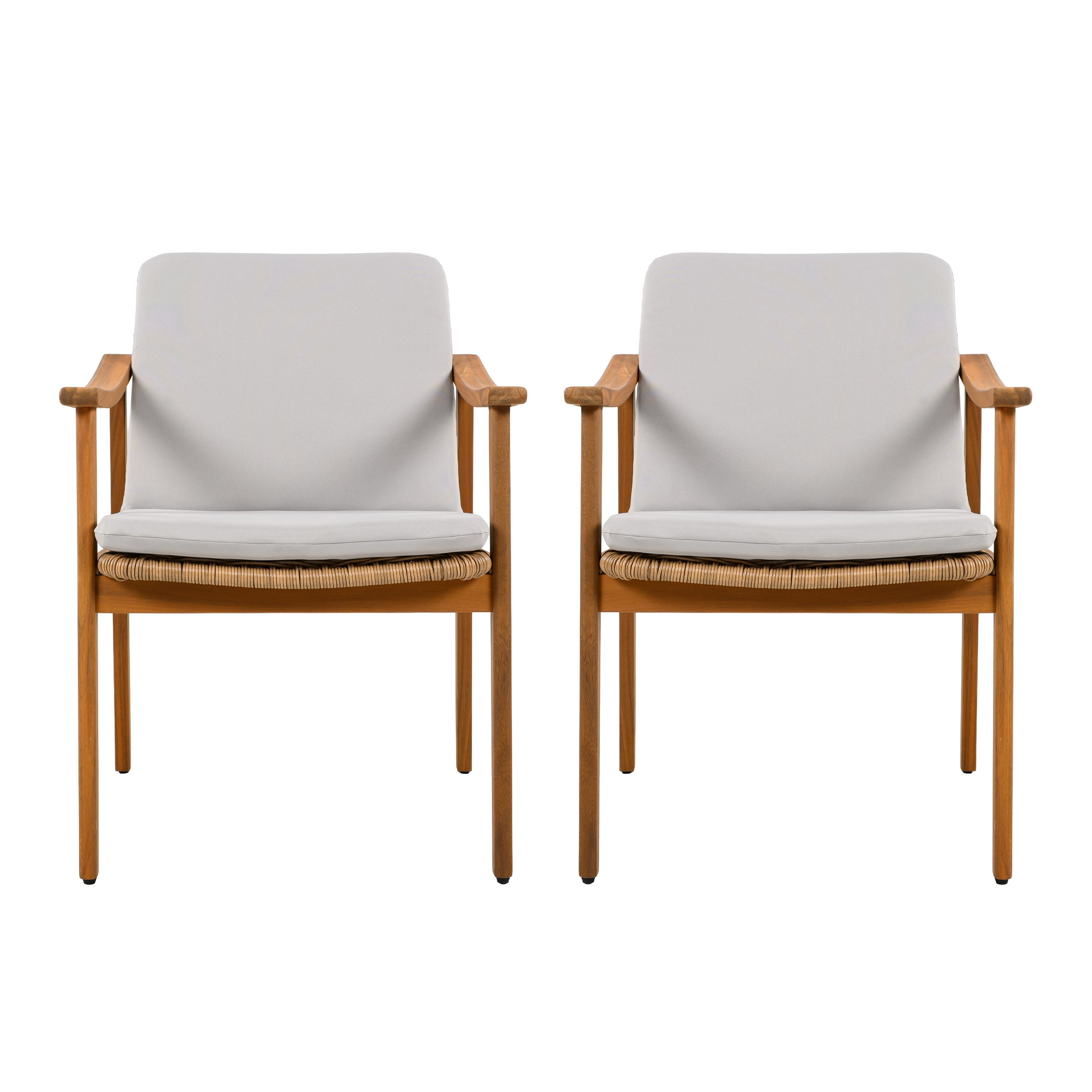 Outdoor Dining Chairs Set of 2, Teak Color Acacia Wood Frame
