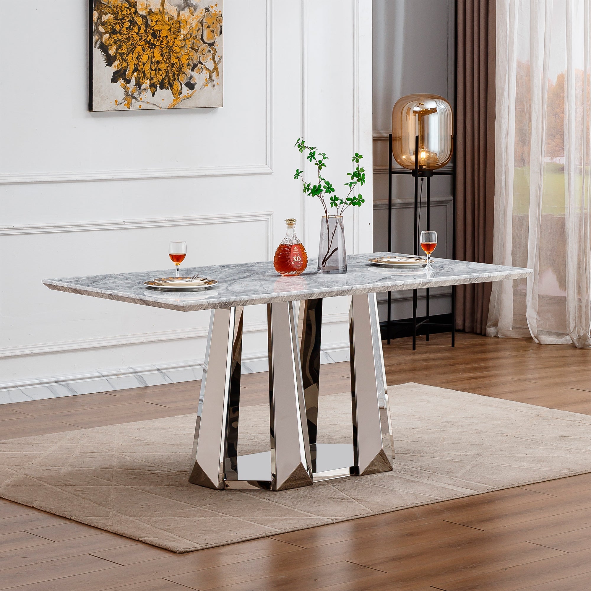 Modern Faux Marble Dining Table for 6