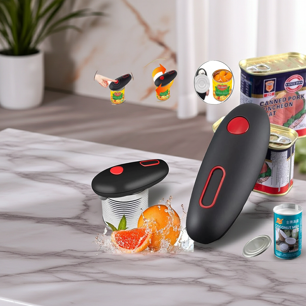 One-Touch Electric Can Opener – Hands-Free, Smooth-Edge, Battery-Powered
