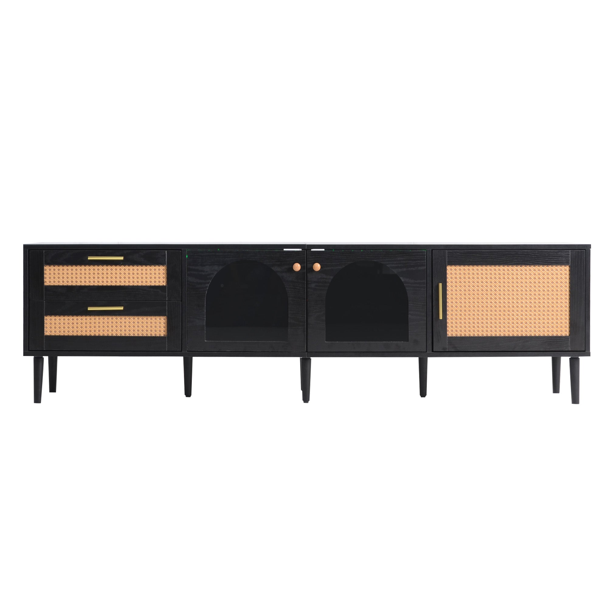 Rattan TV Stand with 3 Cabinets & 2 Drawers