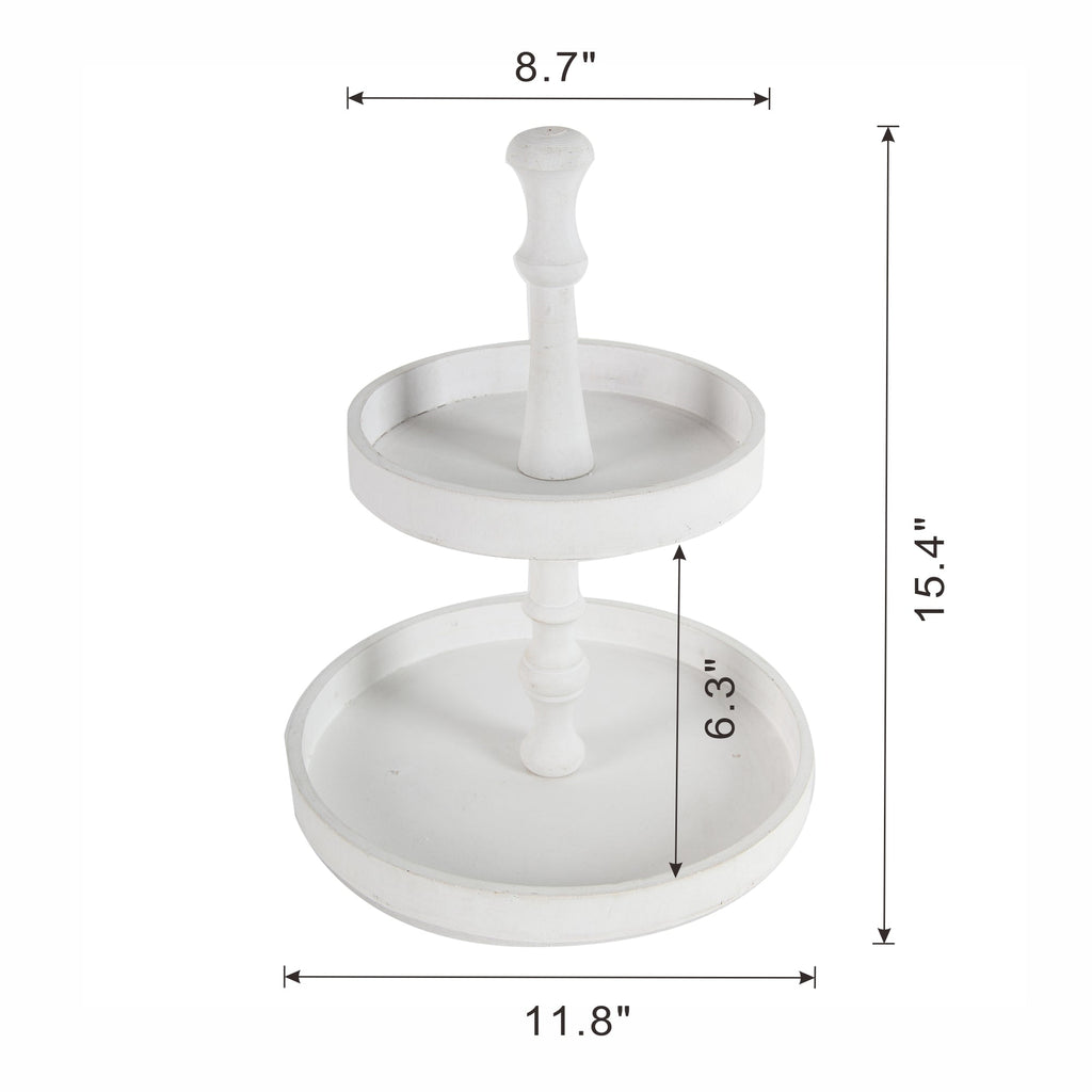 D11.8x15.4" Two-Tiered Round Wooden Tray