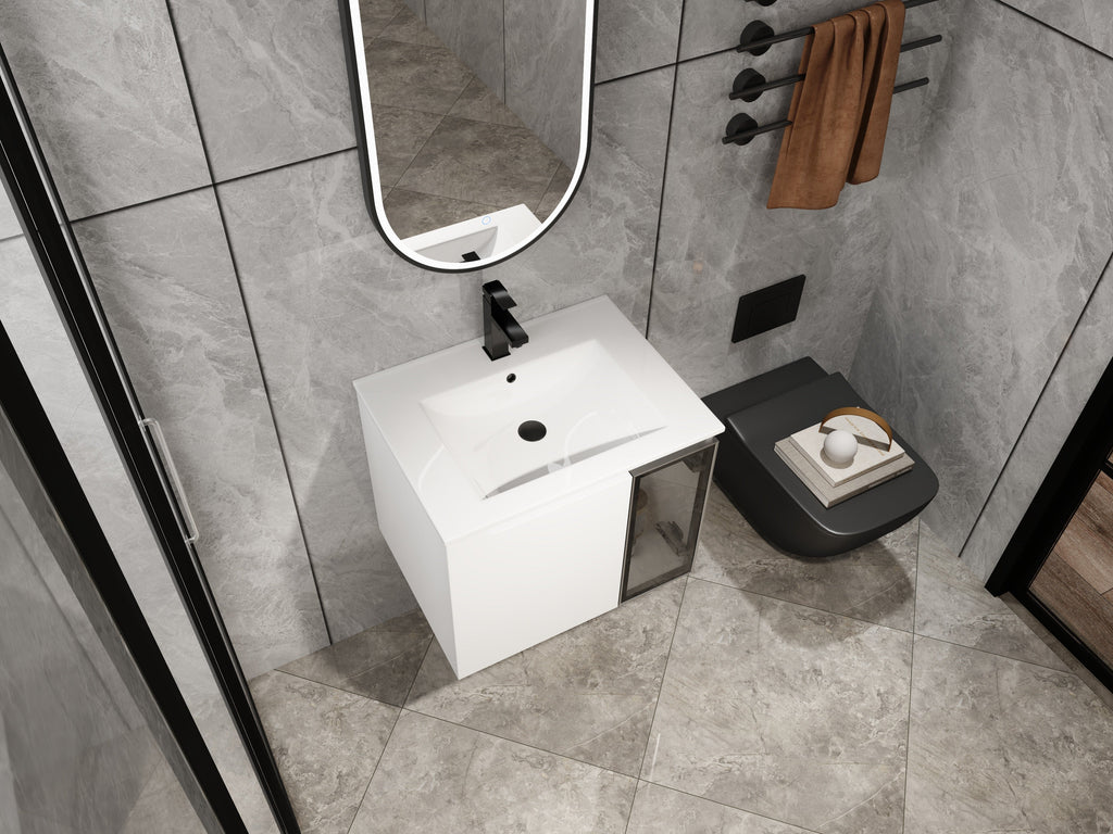 24" Wall-Mounted Bathroom Vanity With Ceramic Sink