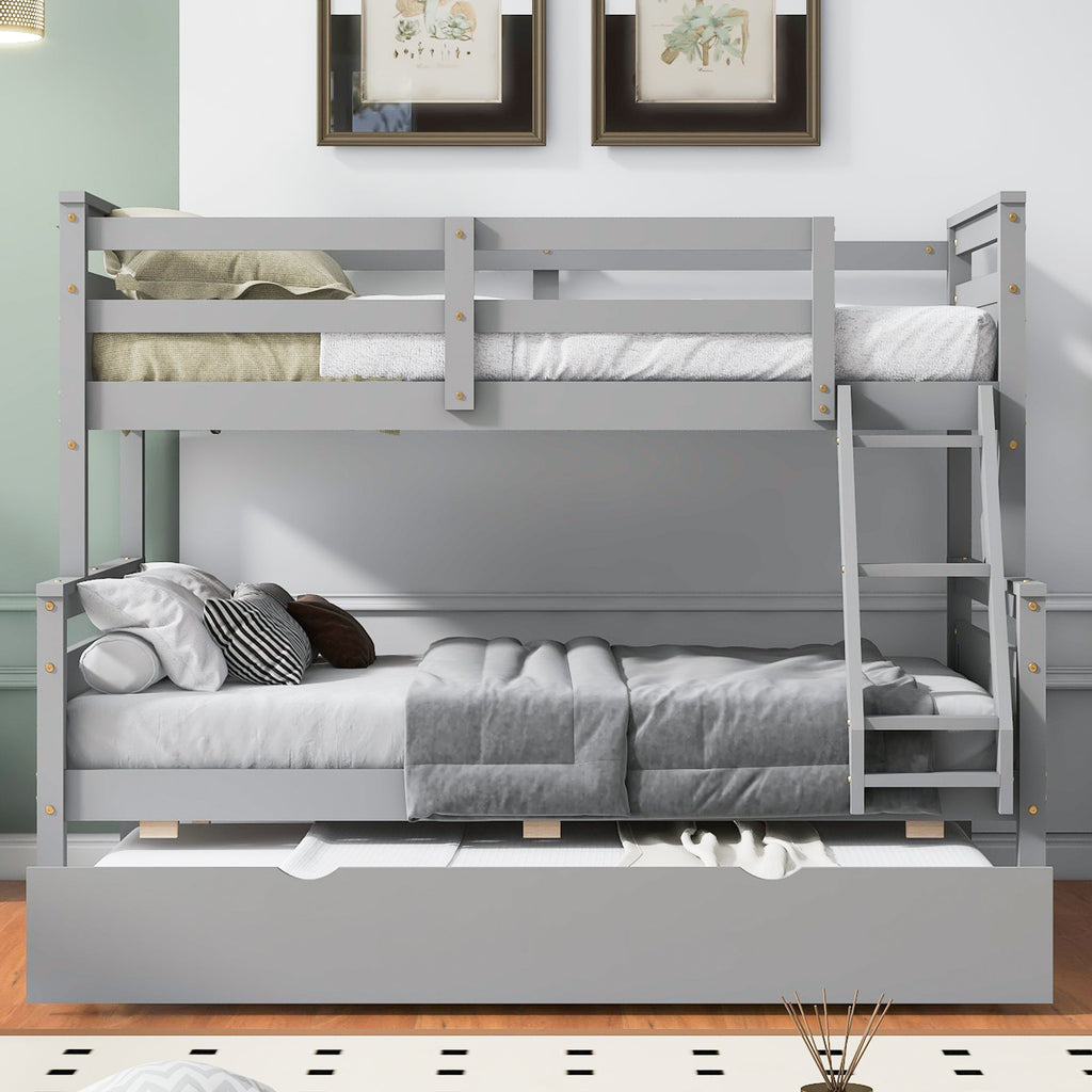 Twin Over Full Bunk Bed with Ladder, Trundle & Safety Guardrail
