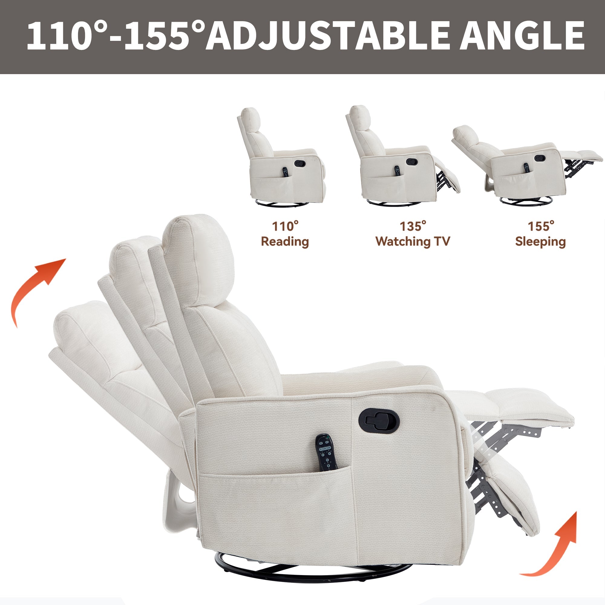 Beige Heat Massage Manual Recliner Chair