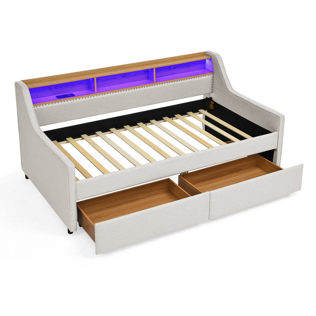 Twin Size Upholstery Sofa Bed with LED Lights