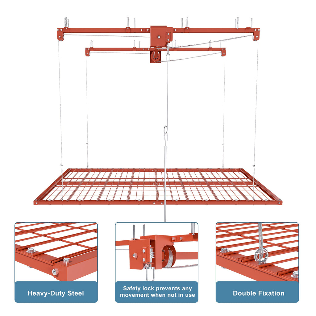 Orange Overhead Garage Storage Rack 4x8 FT for High Ceilings