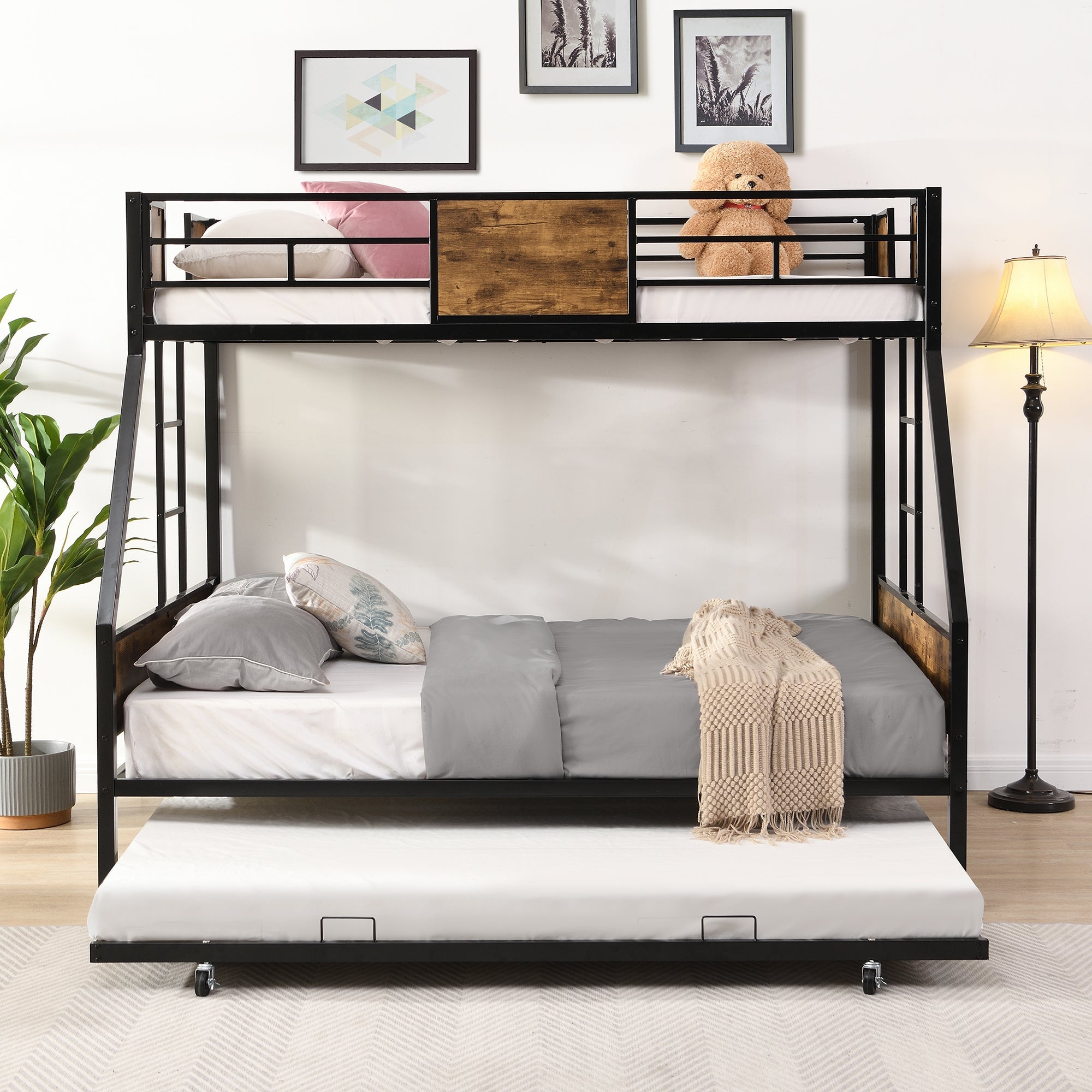 Twin Over Full Metal Bunk Bed with Trundle