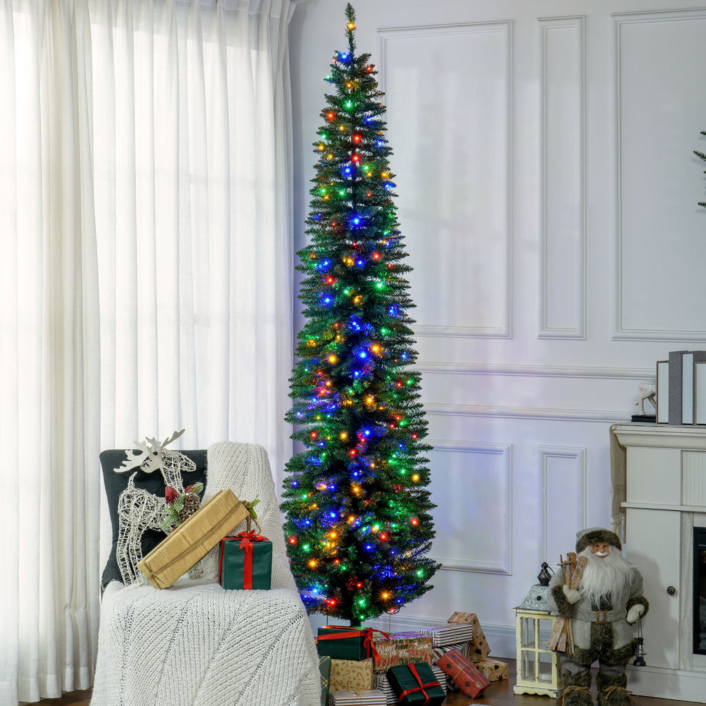HOMCOM 8ft Tall Pencil Prelit Artificial Christmas Tree