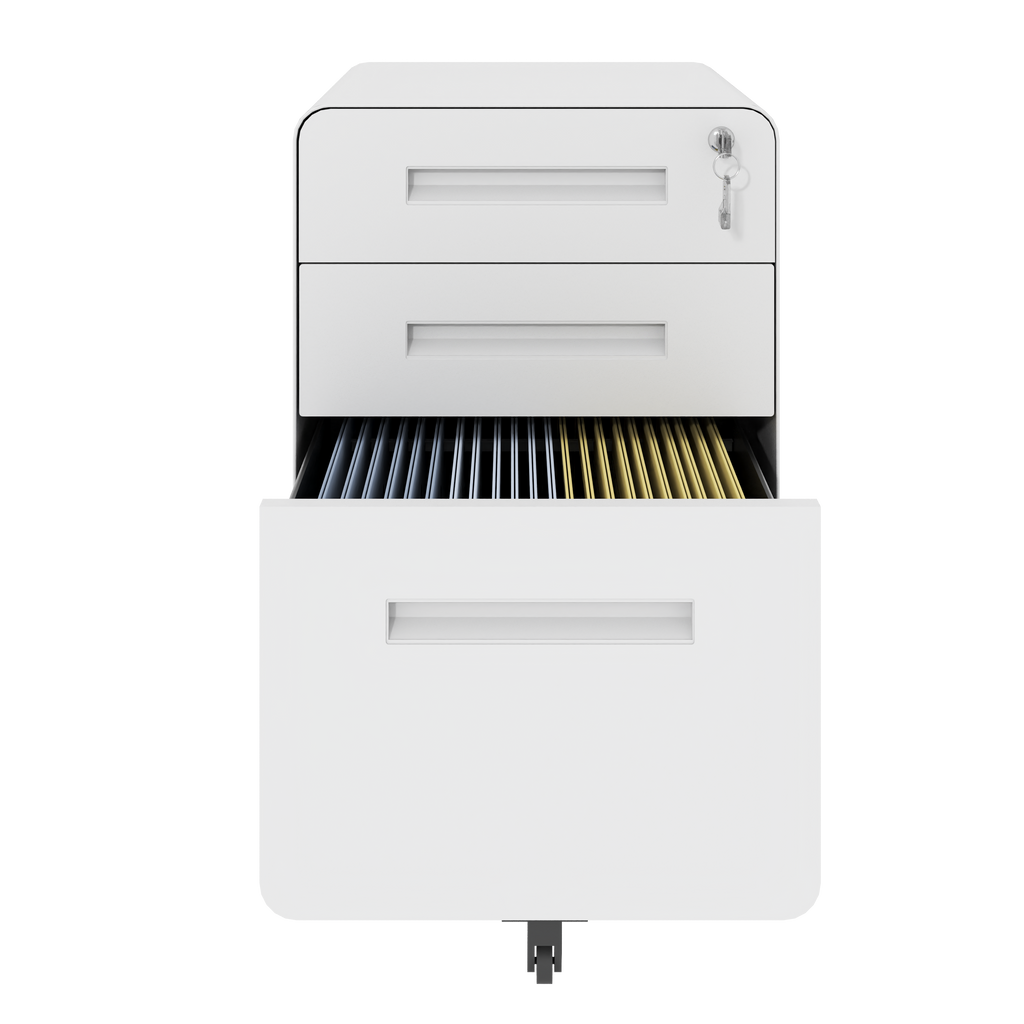 3-Drawer Wide Mobile File Cabinet with Lock