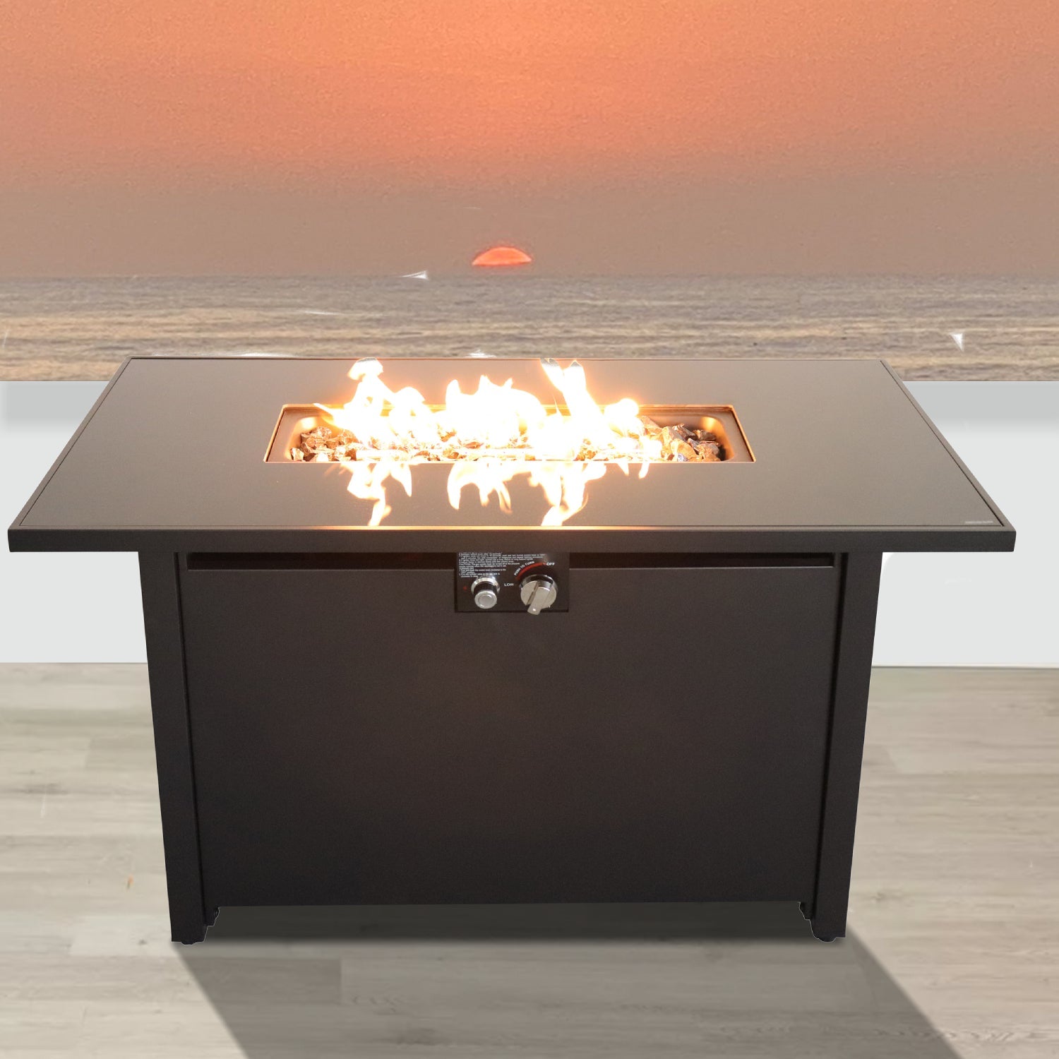 25" H x 42" W Steel Outdoor Fire Pit Table with Lid