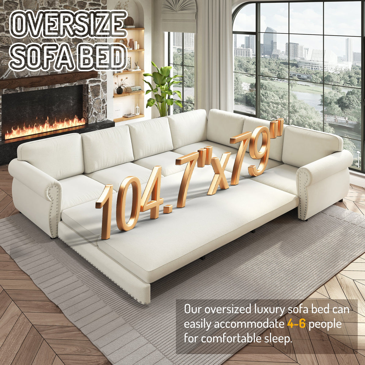 118" L-Shaped Sofa Couch with Pull-Out Bed