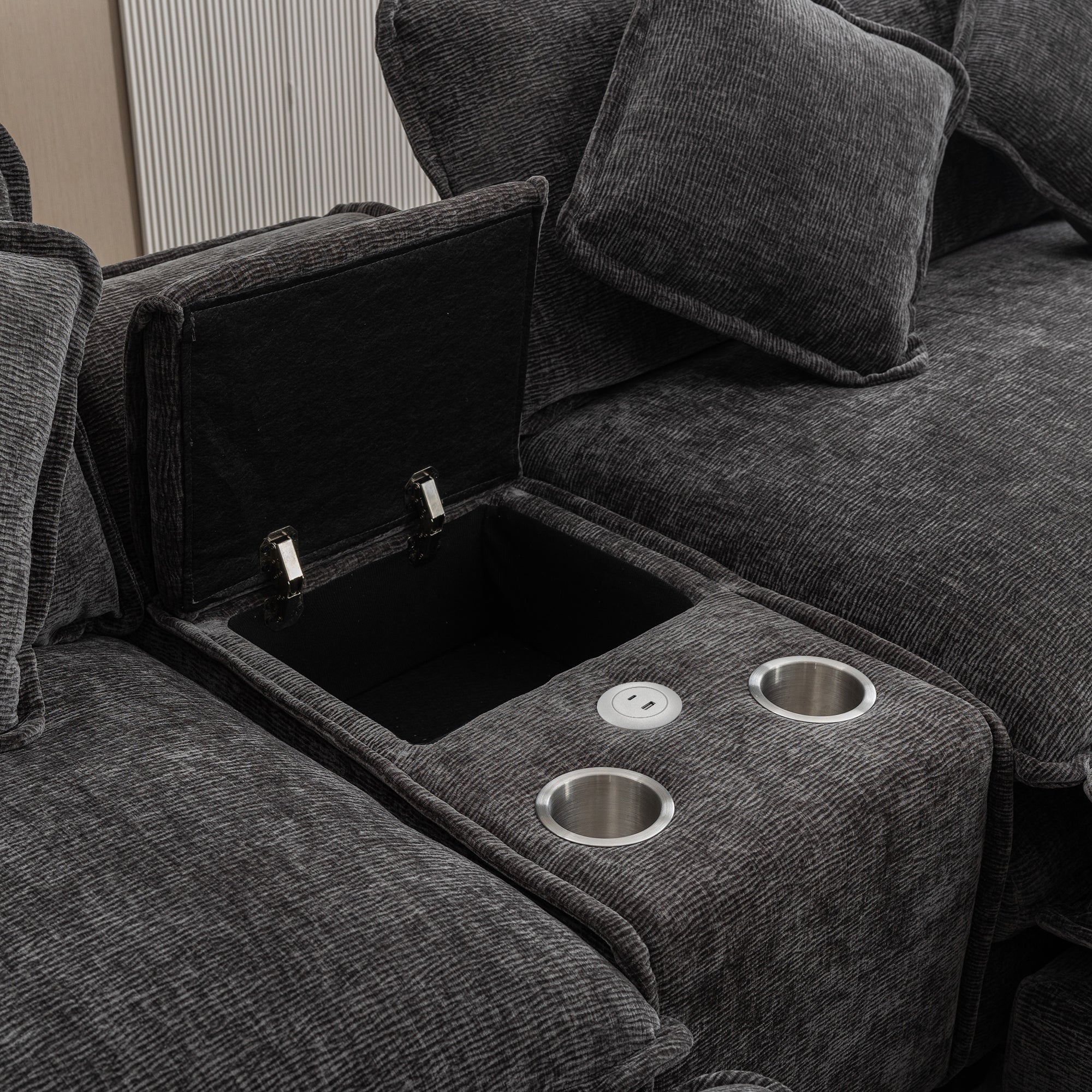 111" Sectional Sofa Chenille Upholstered Sofa