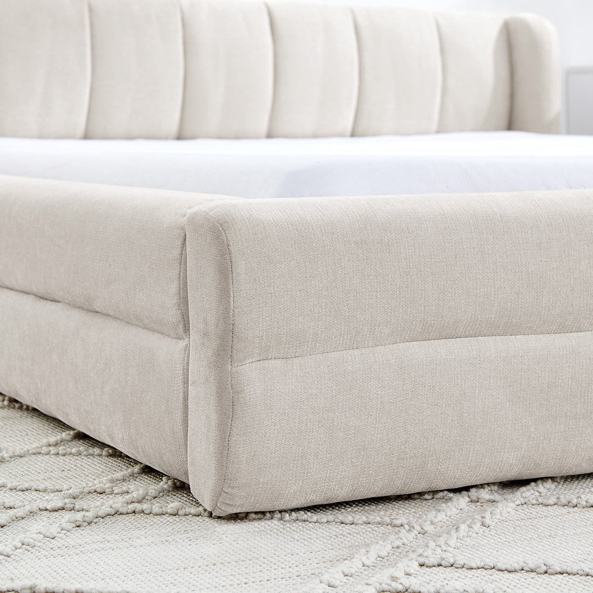 Queen Size Upholstered Bed Frame with Thick Fabric - Beige
