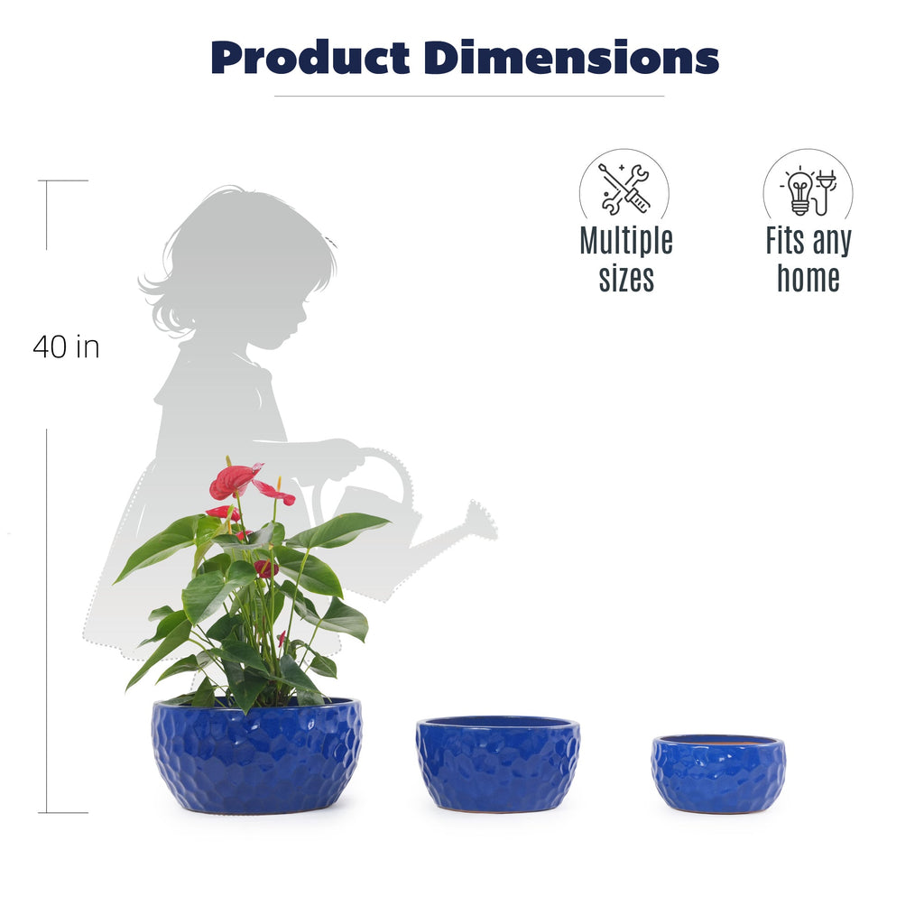 Handmade Ceramic Planter Set of 3 - Cobalt