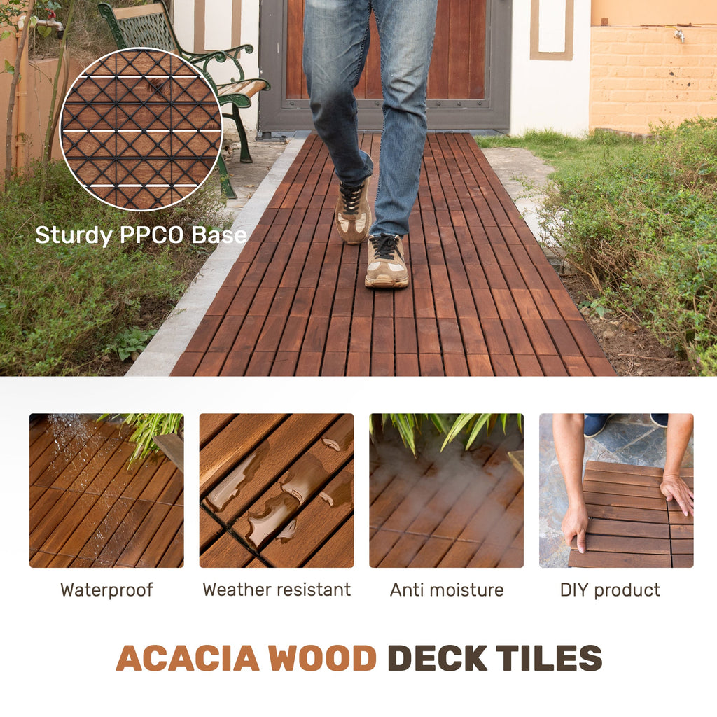 10 PCS Interlocking Deck Tiles Striped Pattern