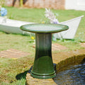Handmade Glazed Ceramic Bird Bath, 17" Concentric Ripple Embossed Tray & 18" Pedestal Base